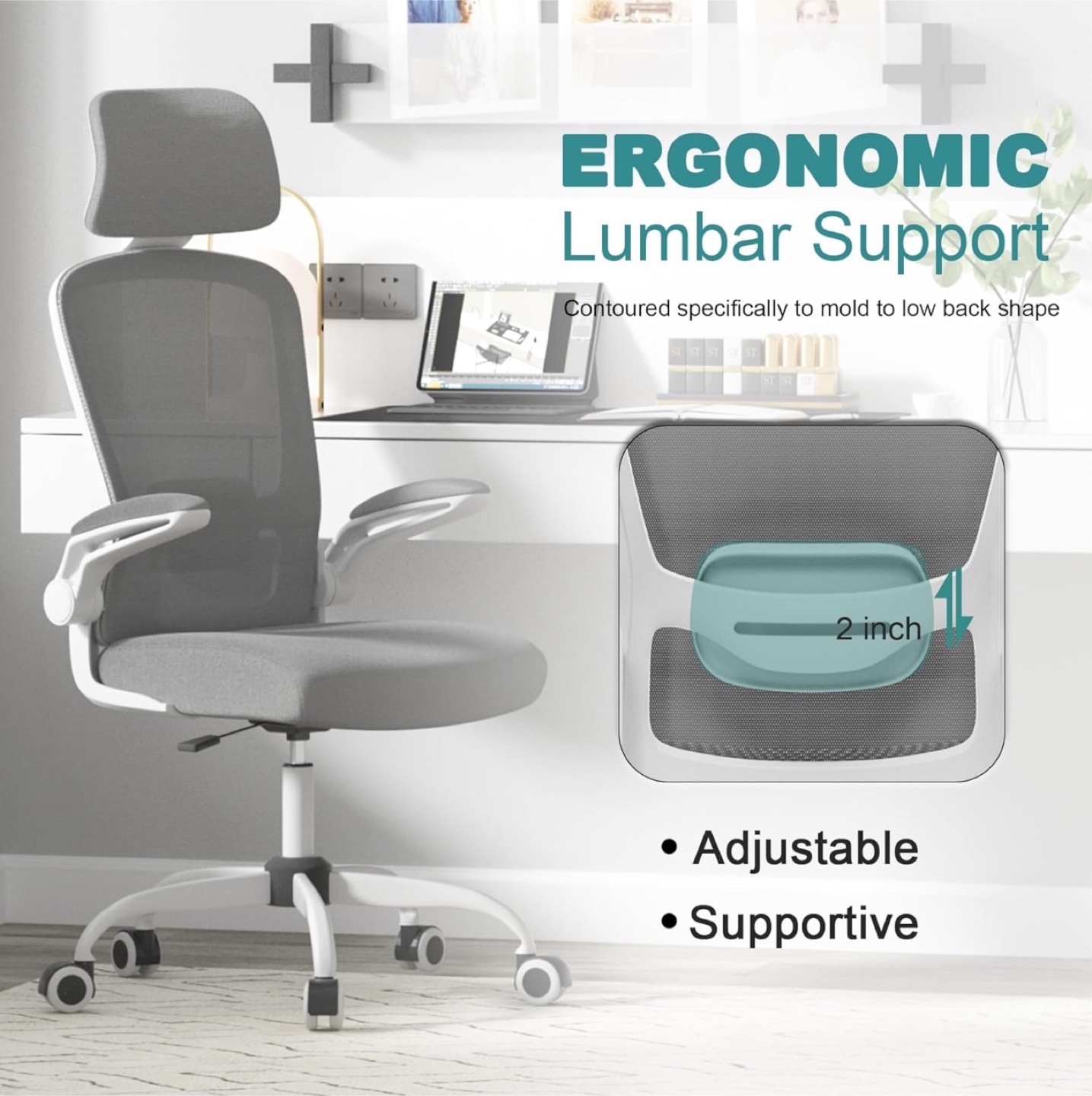 Ergonomic Mesh Office Chair with Lumbar Support and Headrest - photo 3