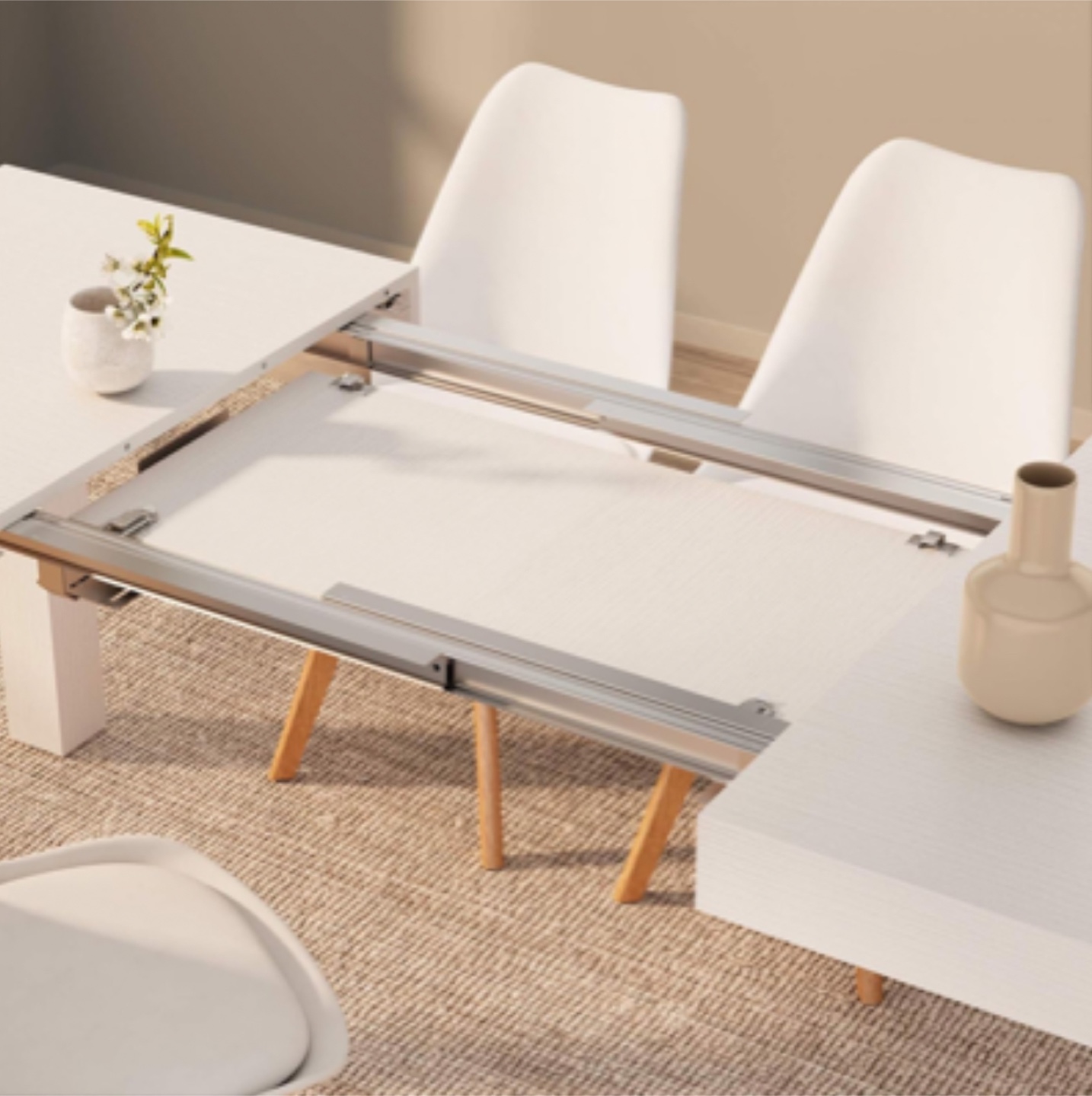 White Extendable Dining Table with 4 Chairs - photo 4