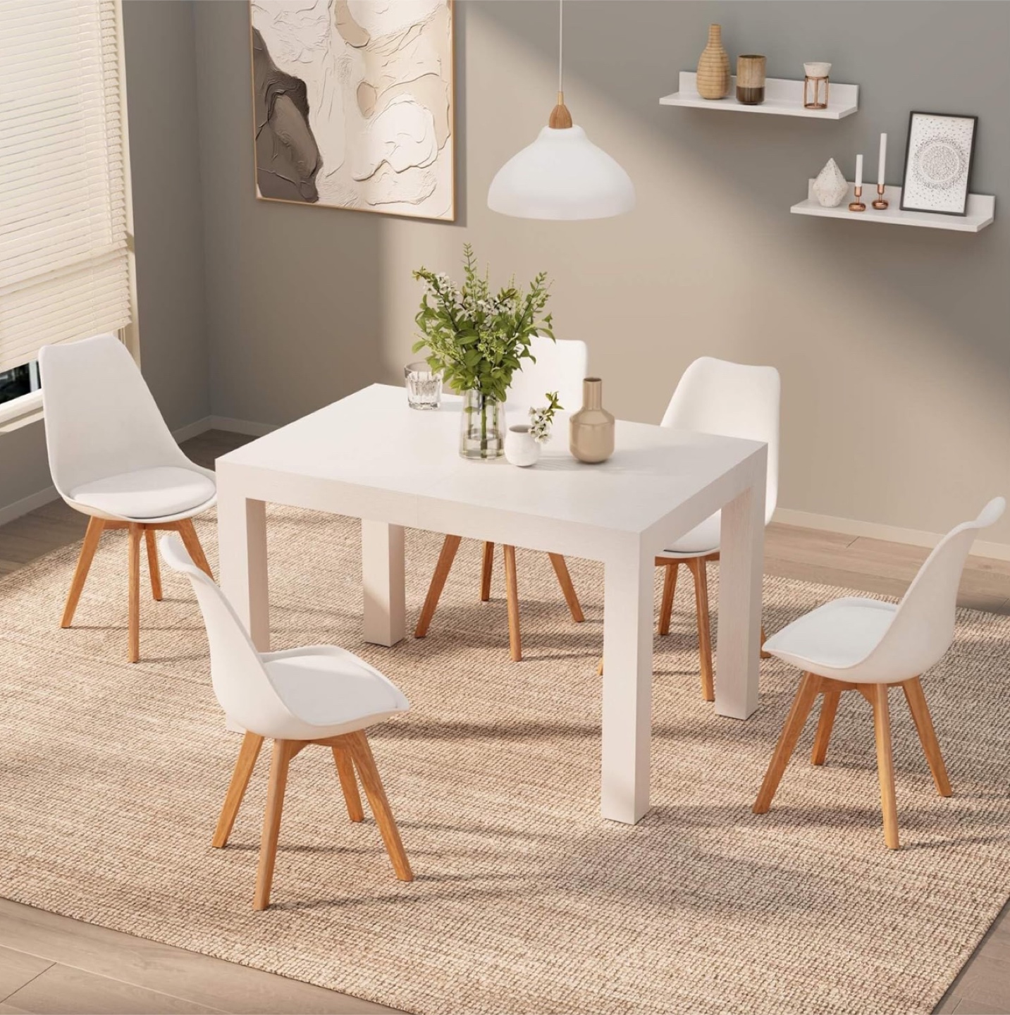 White Extendable Dining Table with 4 Chairs - photo 5