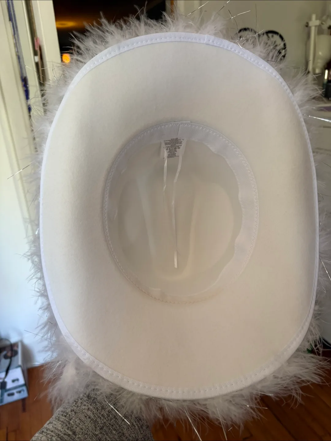 White Bride Cowboy Hat with Feather Trim image indicator(2)