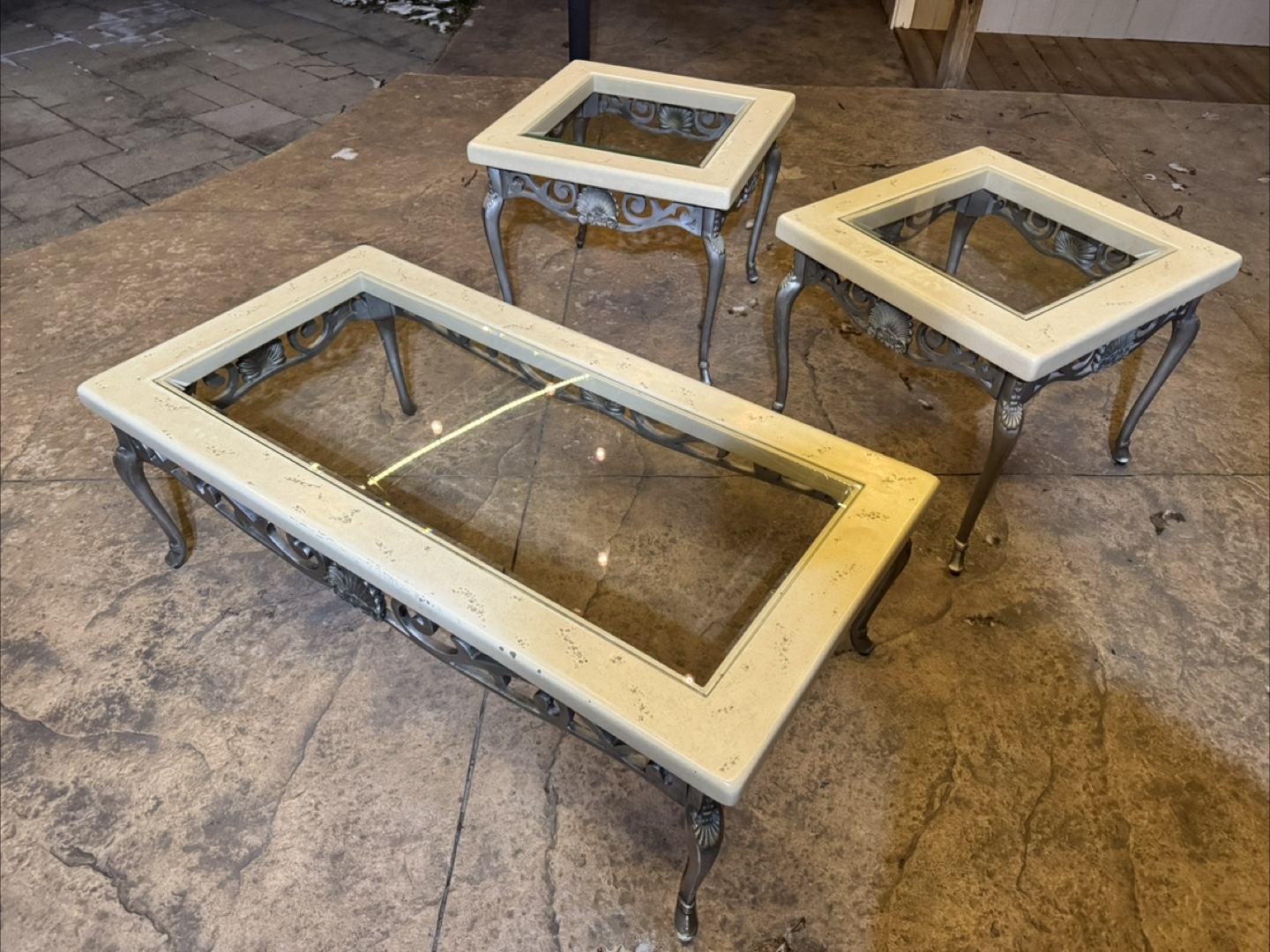 Three-Piece Glass-Top Coffee Table Set - photo 2