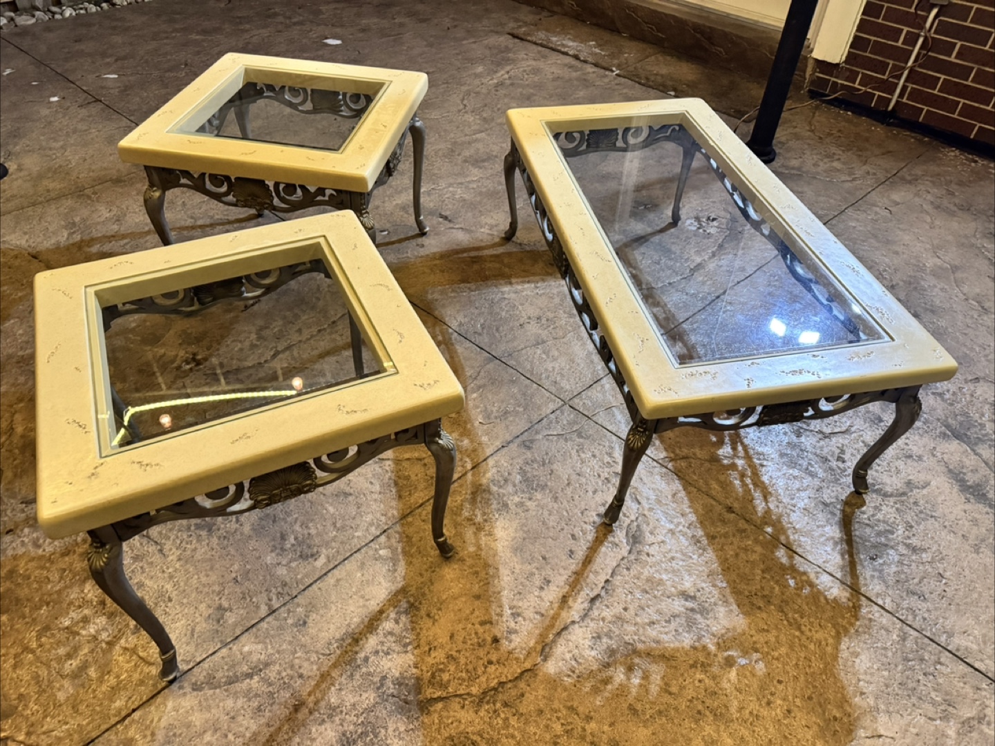 Three-Piece Glass-Top Coffee Table Set