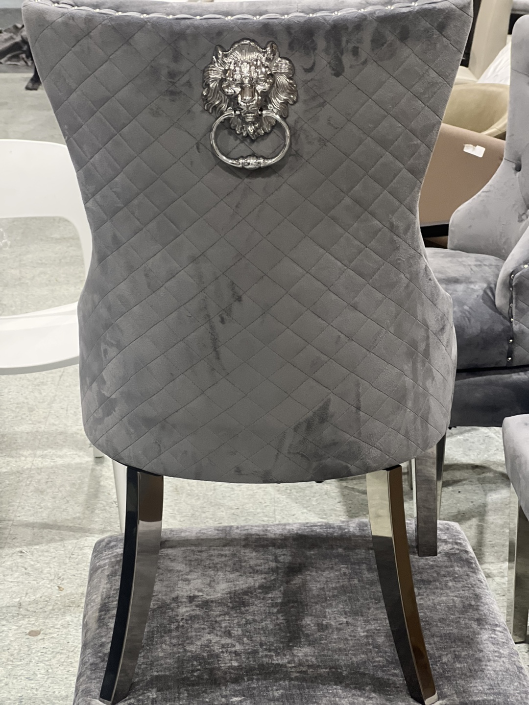 Grey Velvet Dining Chair with Lion Head Detail - photo 4
