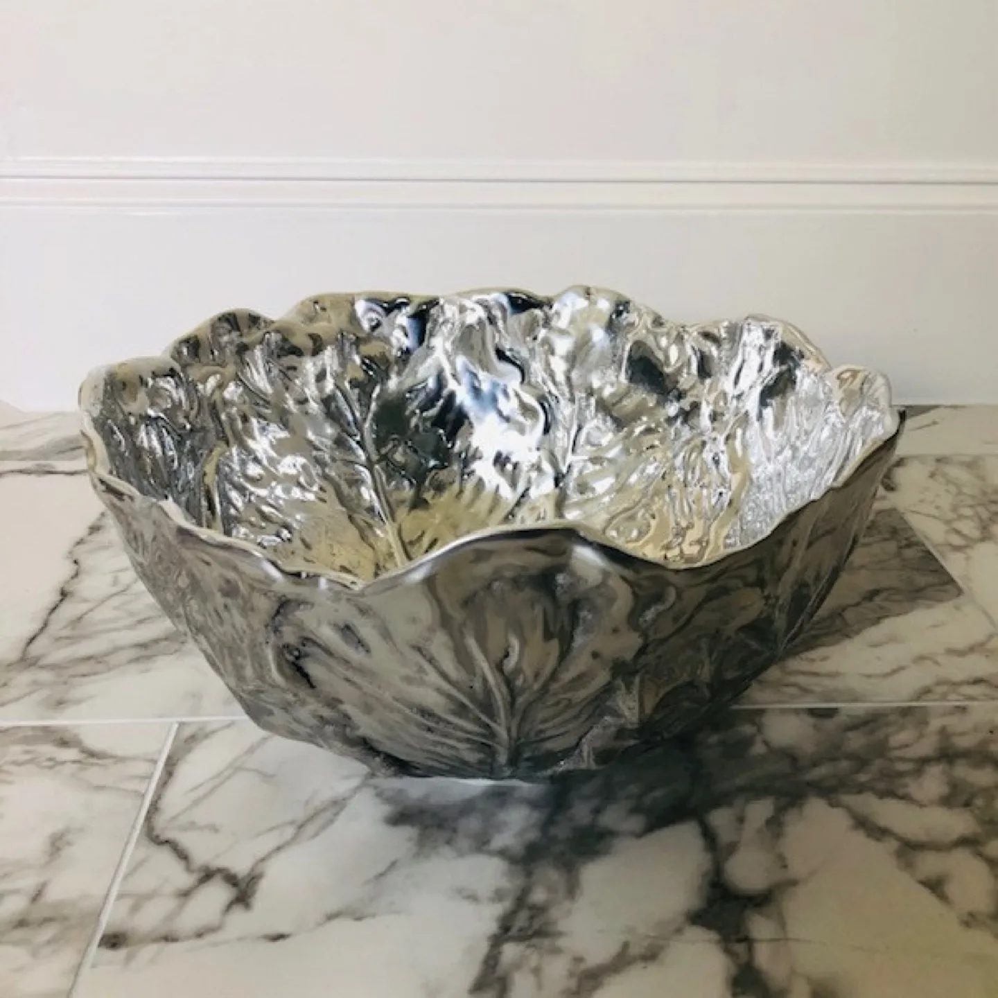 EXTRA LARGE PEWTER CABBAGE SALAD BOWL thumbnail