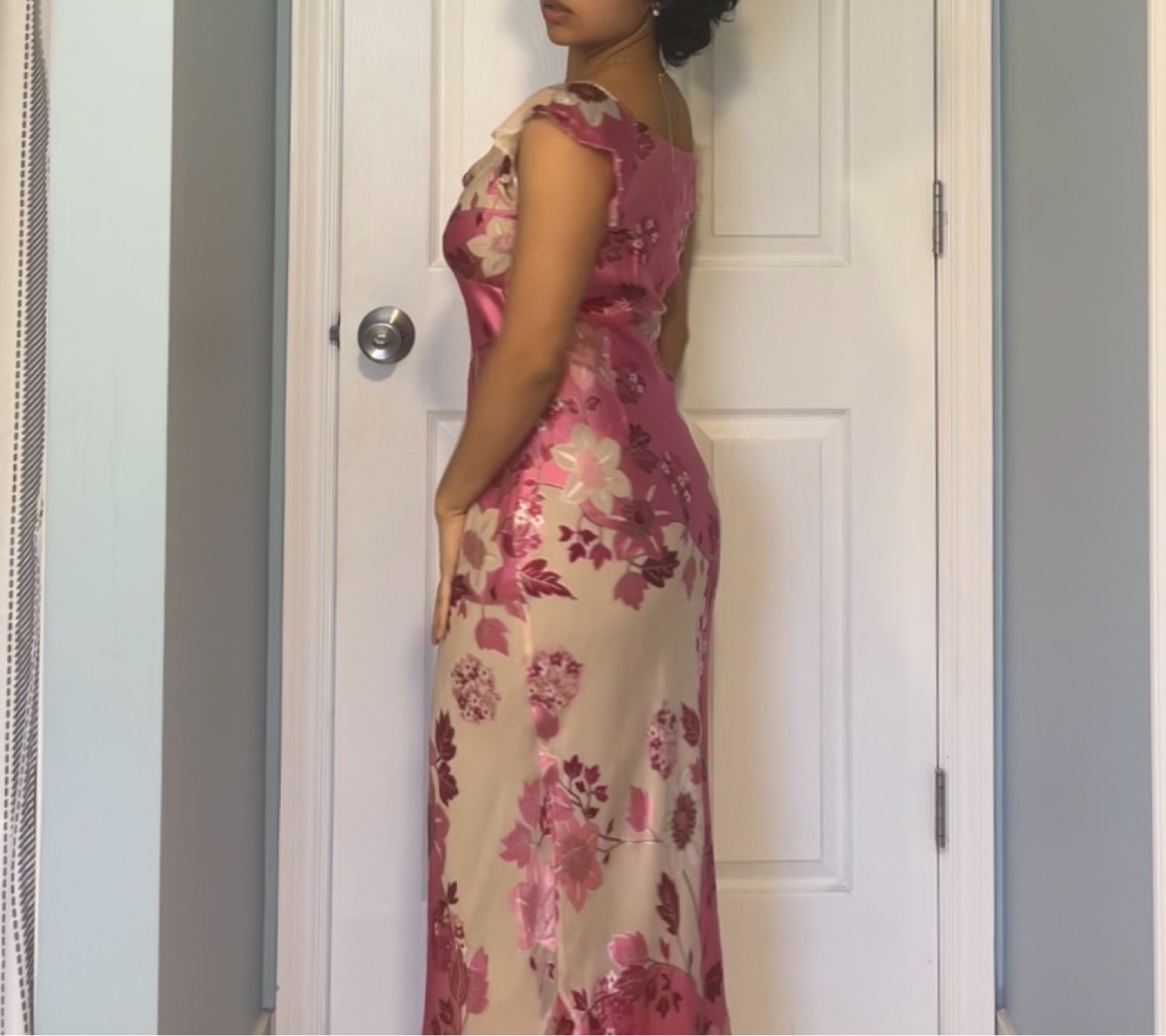 Pink and Cream Floral Maxi Dress 🌸
