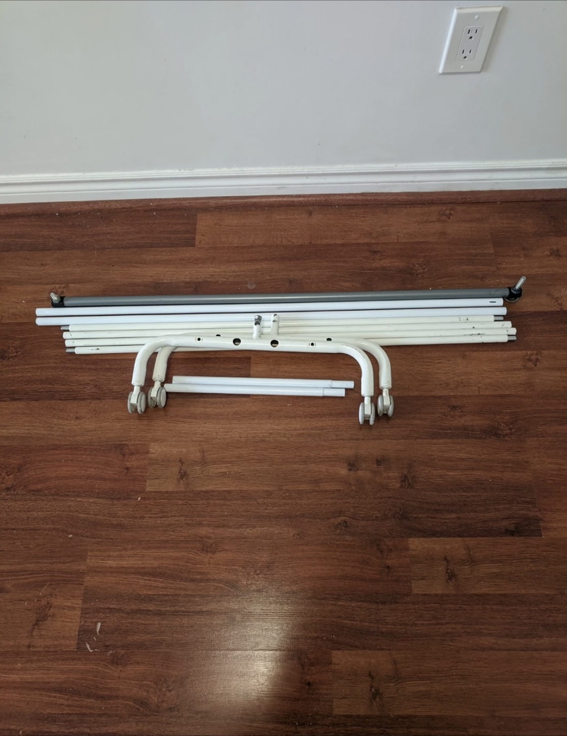 Bean bag and White Metal Rolling Garment and Shoe Rack
