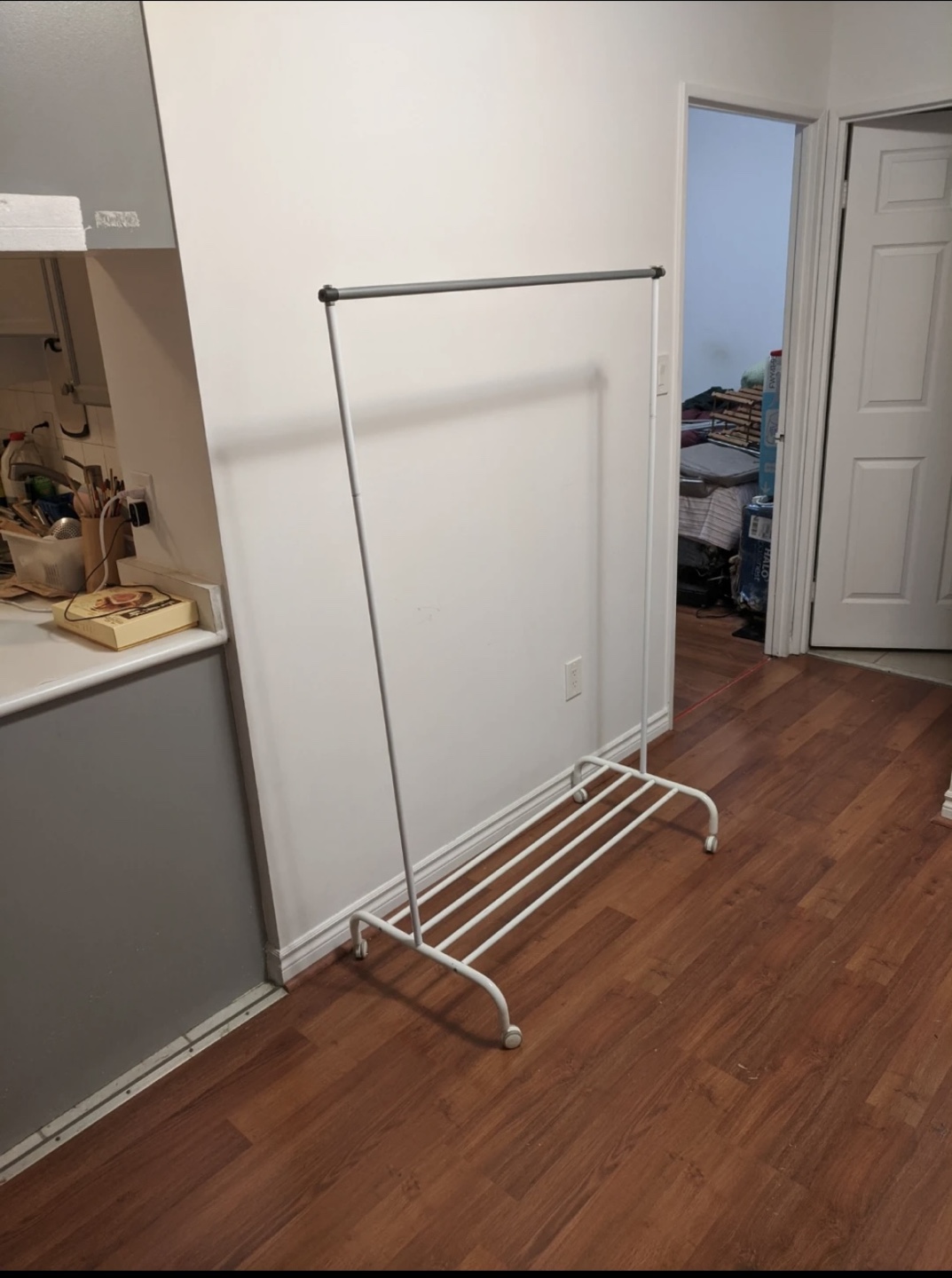 Bean bag and White Metal Rolling Garment and Shoe Rack - photo 3