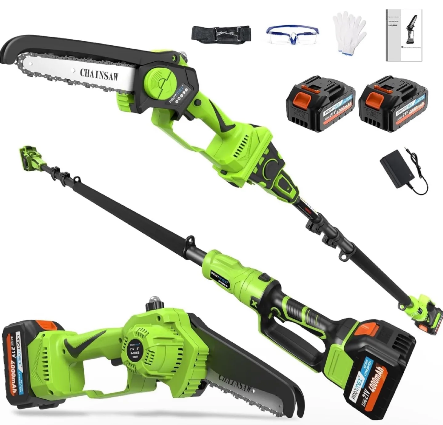 2-in-1 Cordless Pole Saw 8 Inch＆Mini Chainsaw, 2× 21V Batteries thumbnail