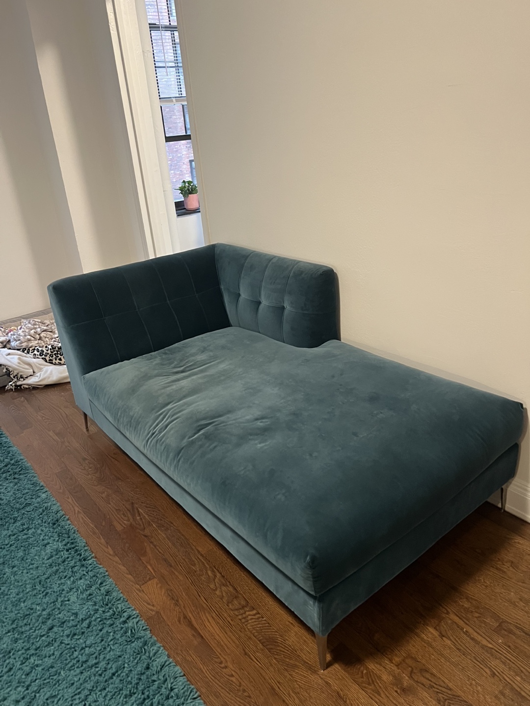 CB2 Dark Teal Velvet Chaise Lounge - photo 2