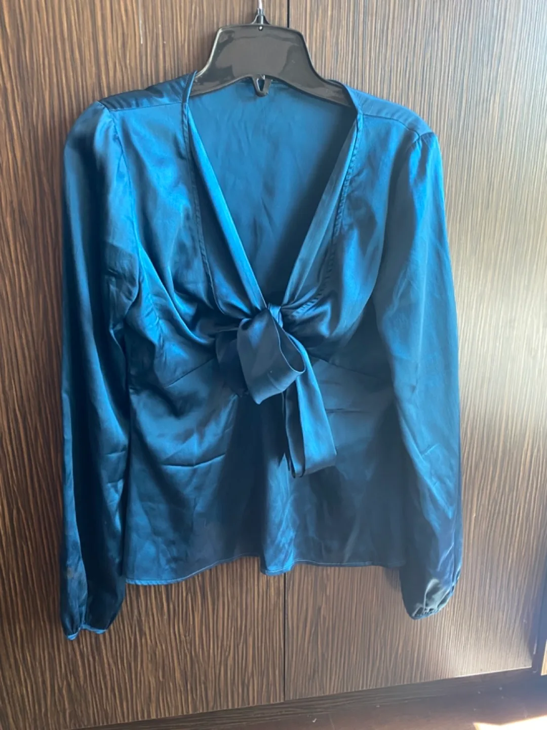 Teal Satin Tie-Front Blouse thumbnail