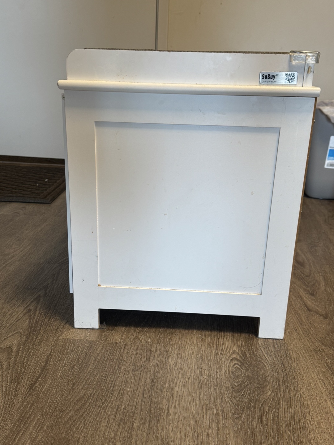 White Wooden Storage Bench with Cushioned Seat - photo 2