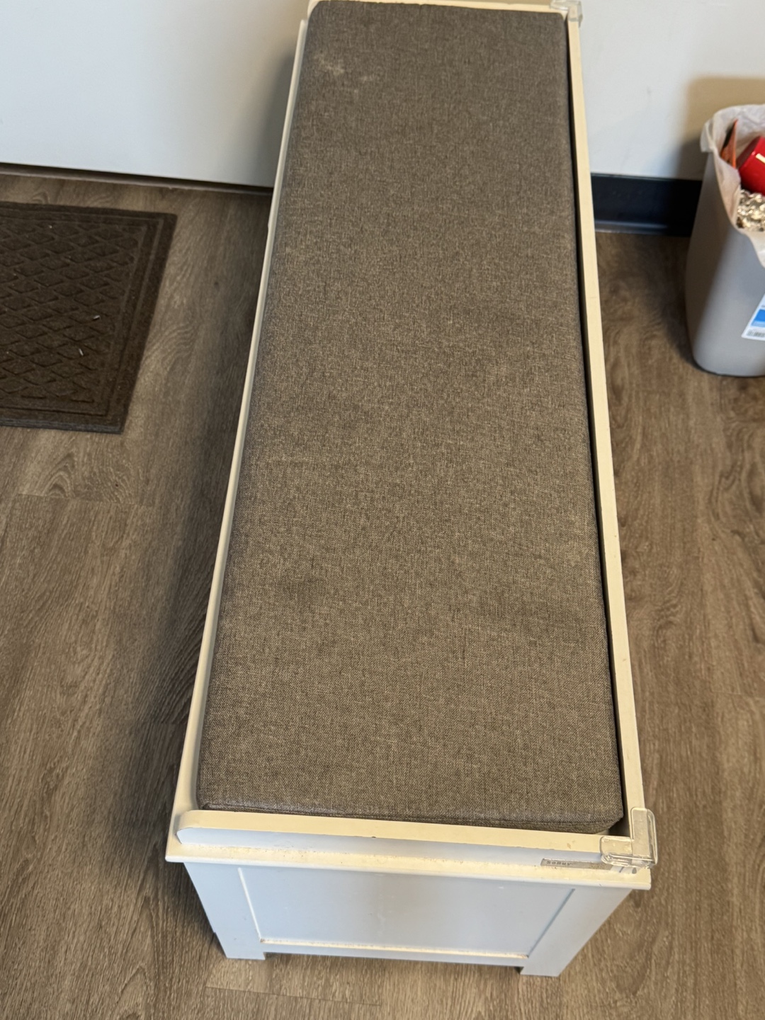 White Wooden Storage Bench with Cushioned Seat - photo 3