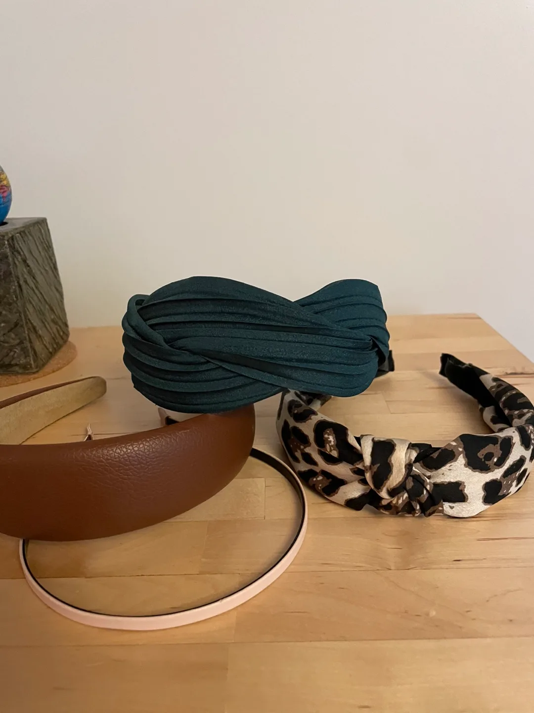 Five Headbands: Brown leather, Teal, Leopard Print thumbnail
