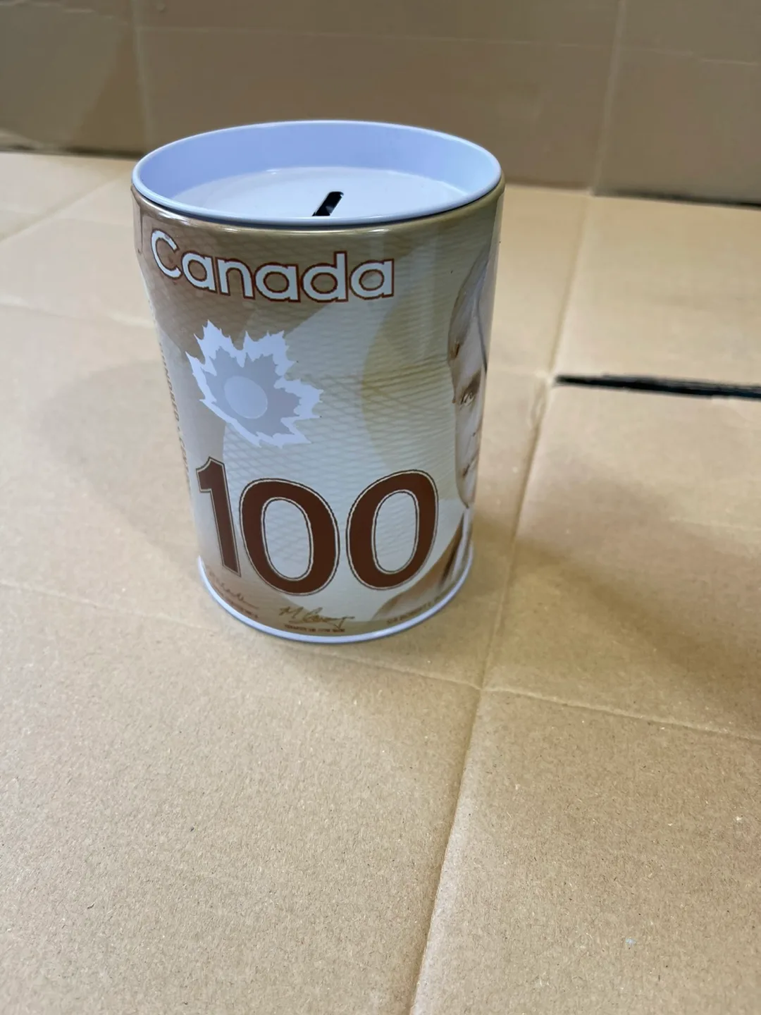 Canadian $100 Bill Design Metal Coin Bank thumbnail
