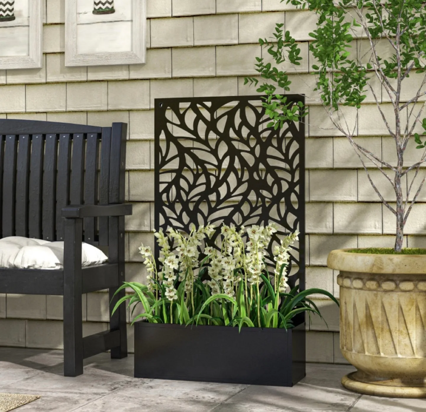 METAL OUTDOOR PRIVACY SCREEN WITH RIASED GARDEN BED thumbnail