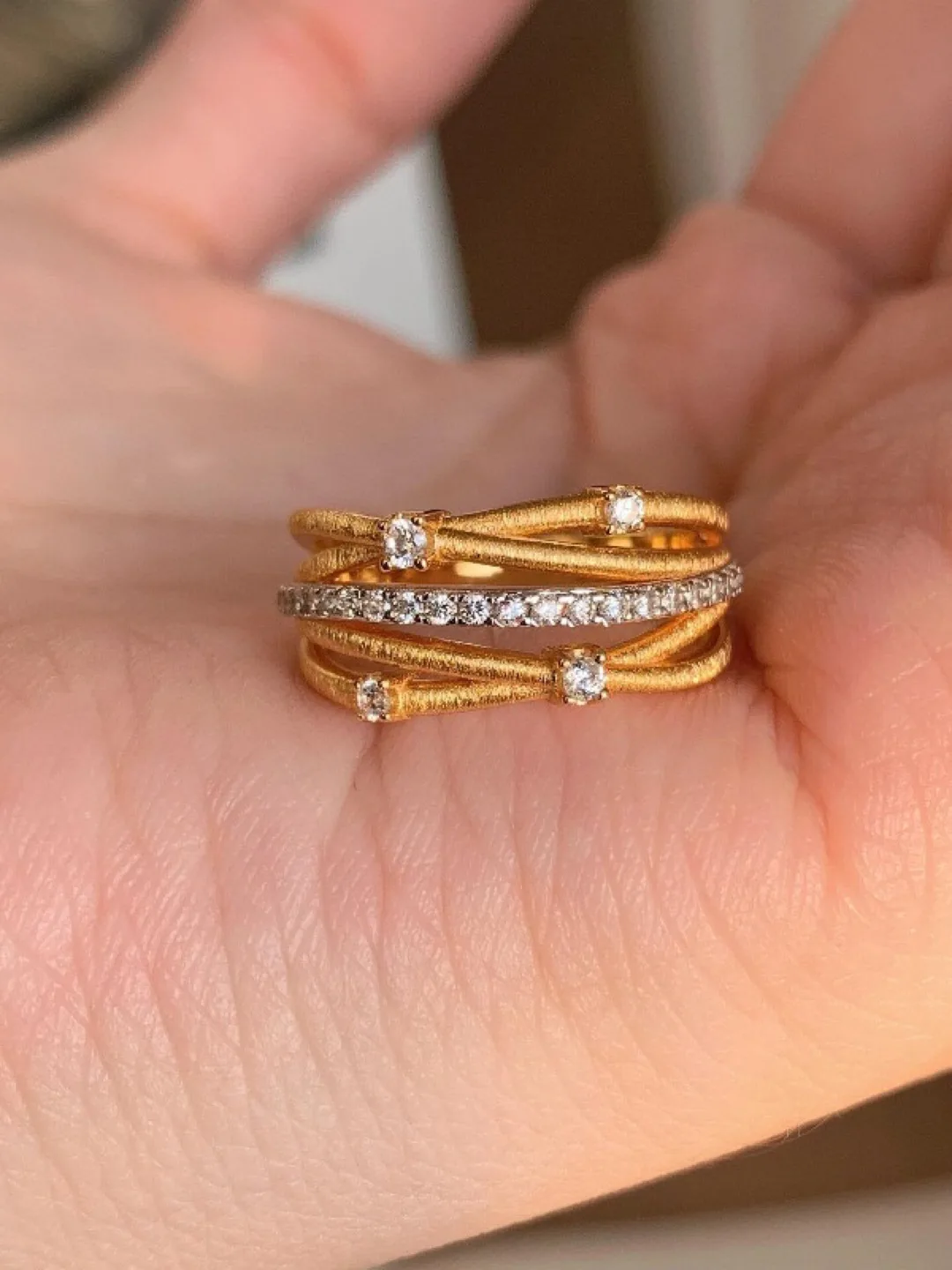 Gold & Silver two-tone Brass Ring with cubic zirconia thumbnail