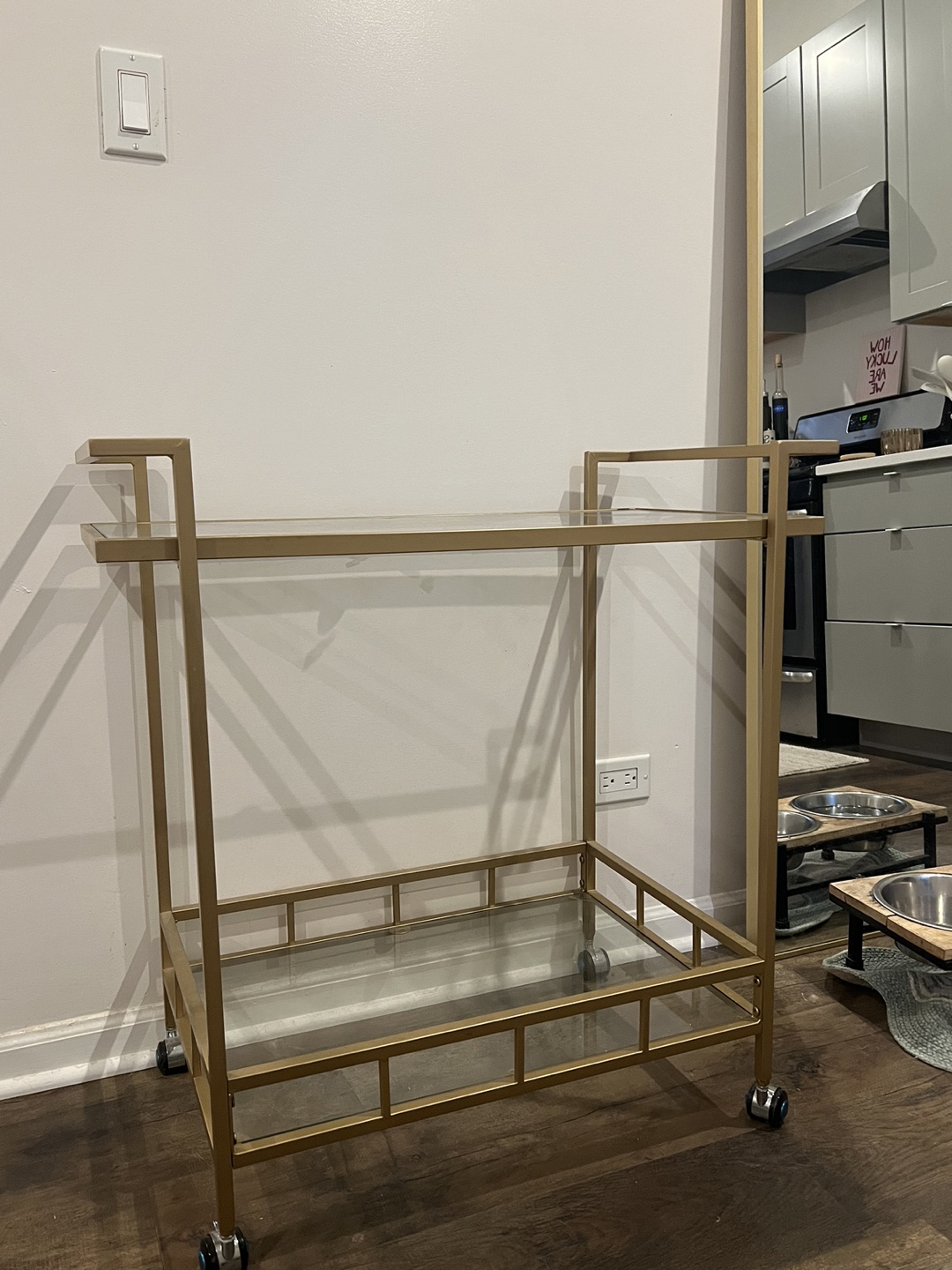 Gold Metal and Glass Bar Cart