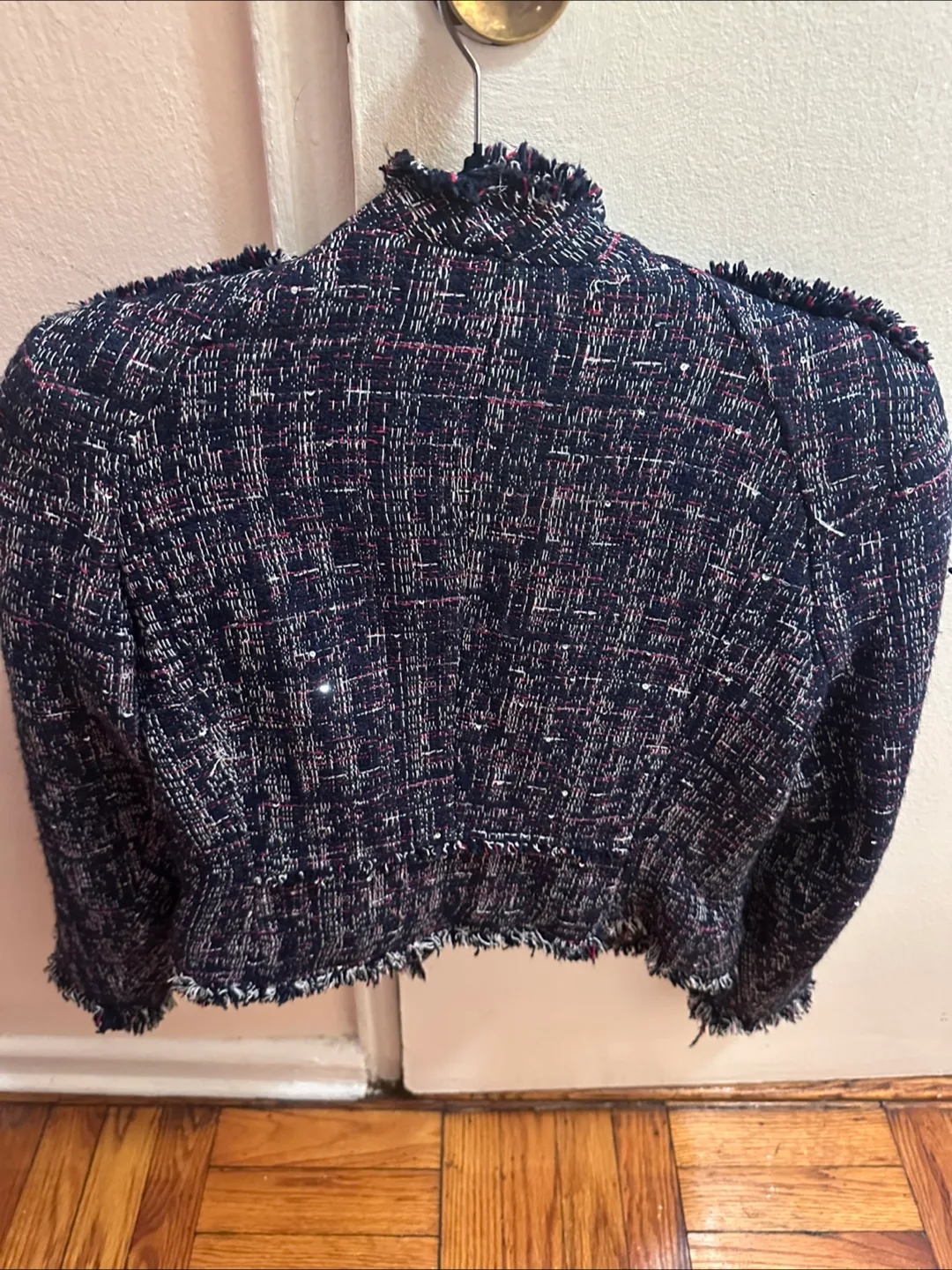 Zara Basic Women's Navy Blue Tweed Jacket Size S image indicator(2)