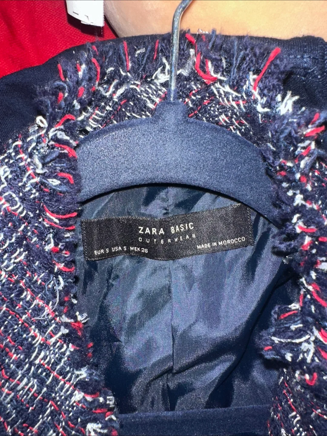 Zara Basic Women's Navy Blue Tweed Jacket Size S image indicator(3)