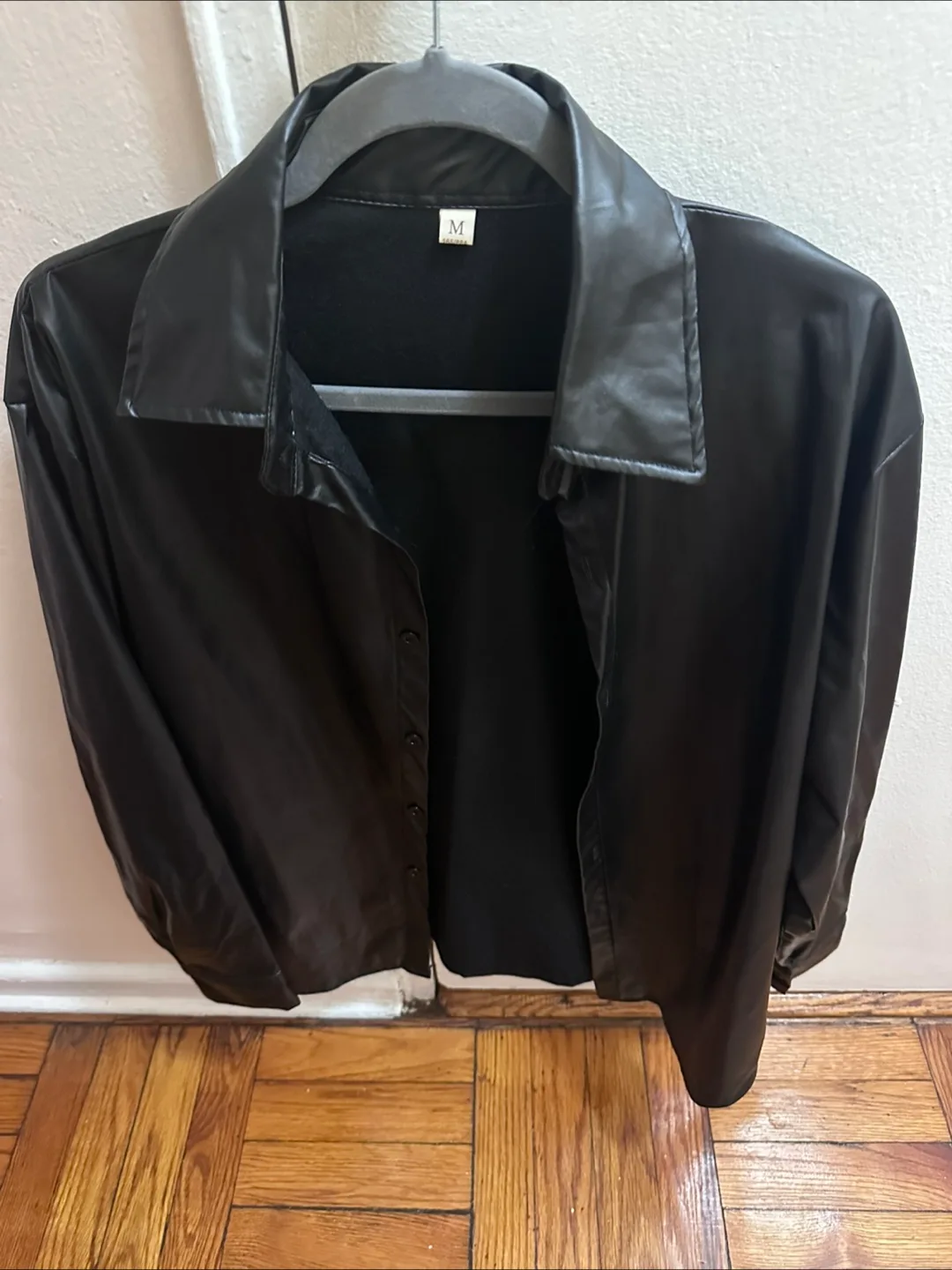 Black Faux Leather Button-Down Shirt - Size Medium thumbnail