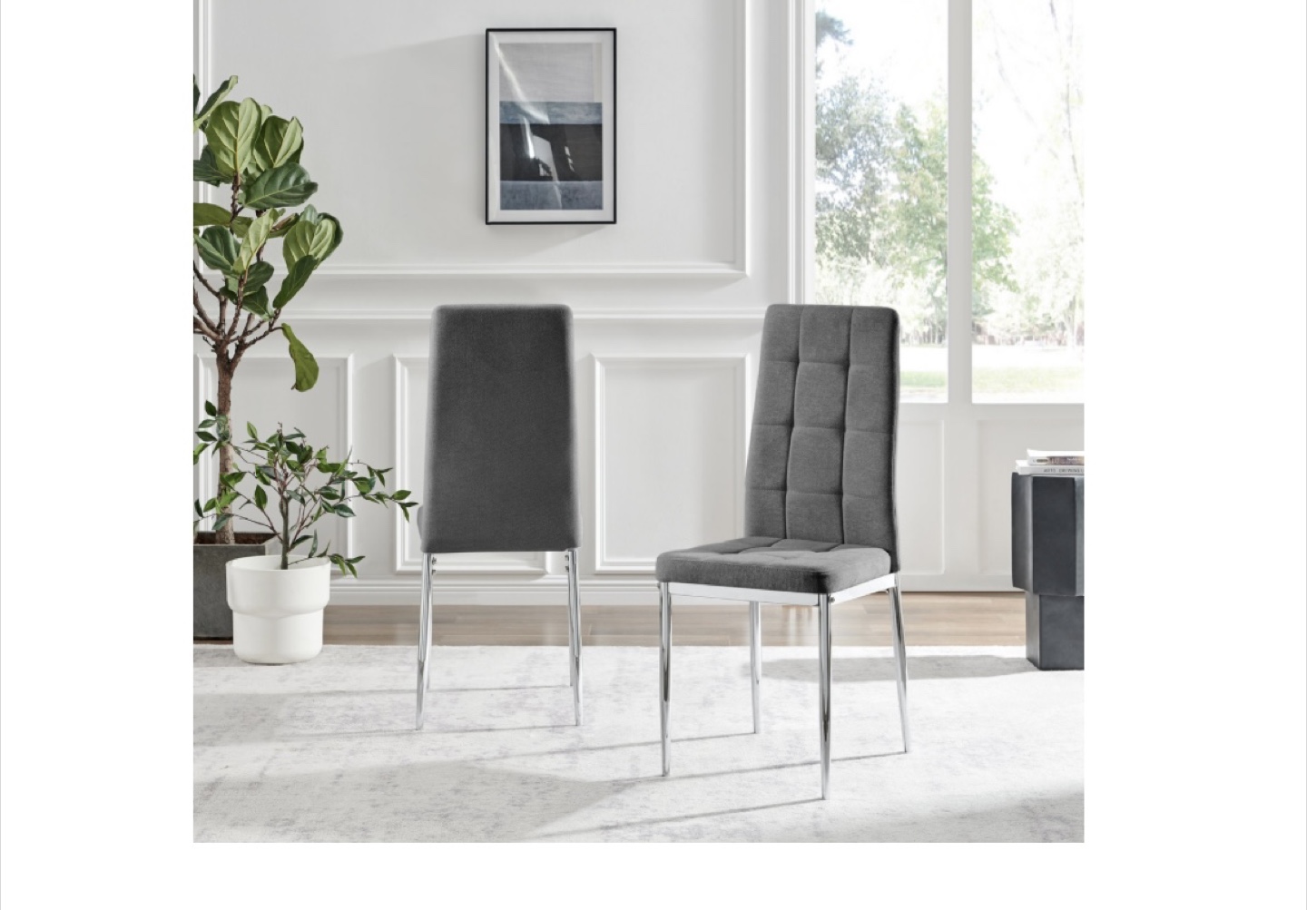Paloma 2x Grey Fabric Silver Legs Dining Chairs