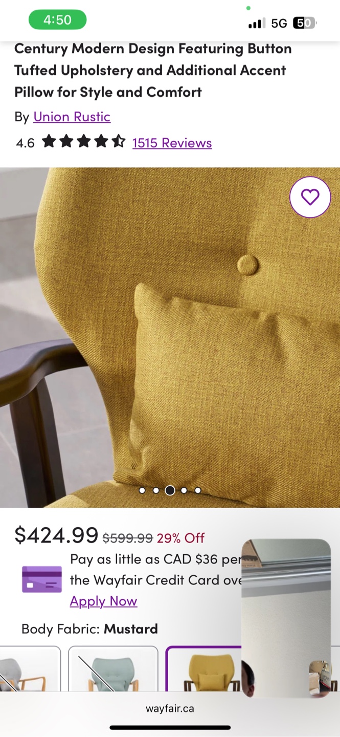 Union Rustic Accent Chair - Mustard Yellow - photo 3