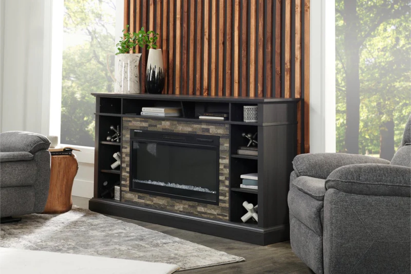Electric Fireplace TV Stand with Shelves - photo 4