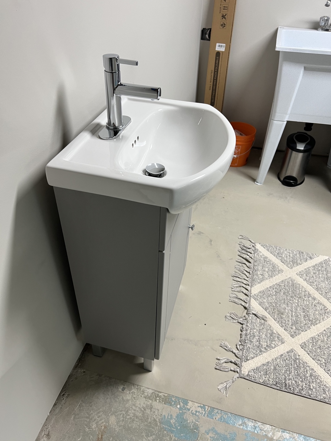 Grey Bathroom Vanity with White Sink and Chrome Faucet - photo 3