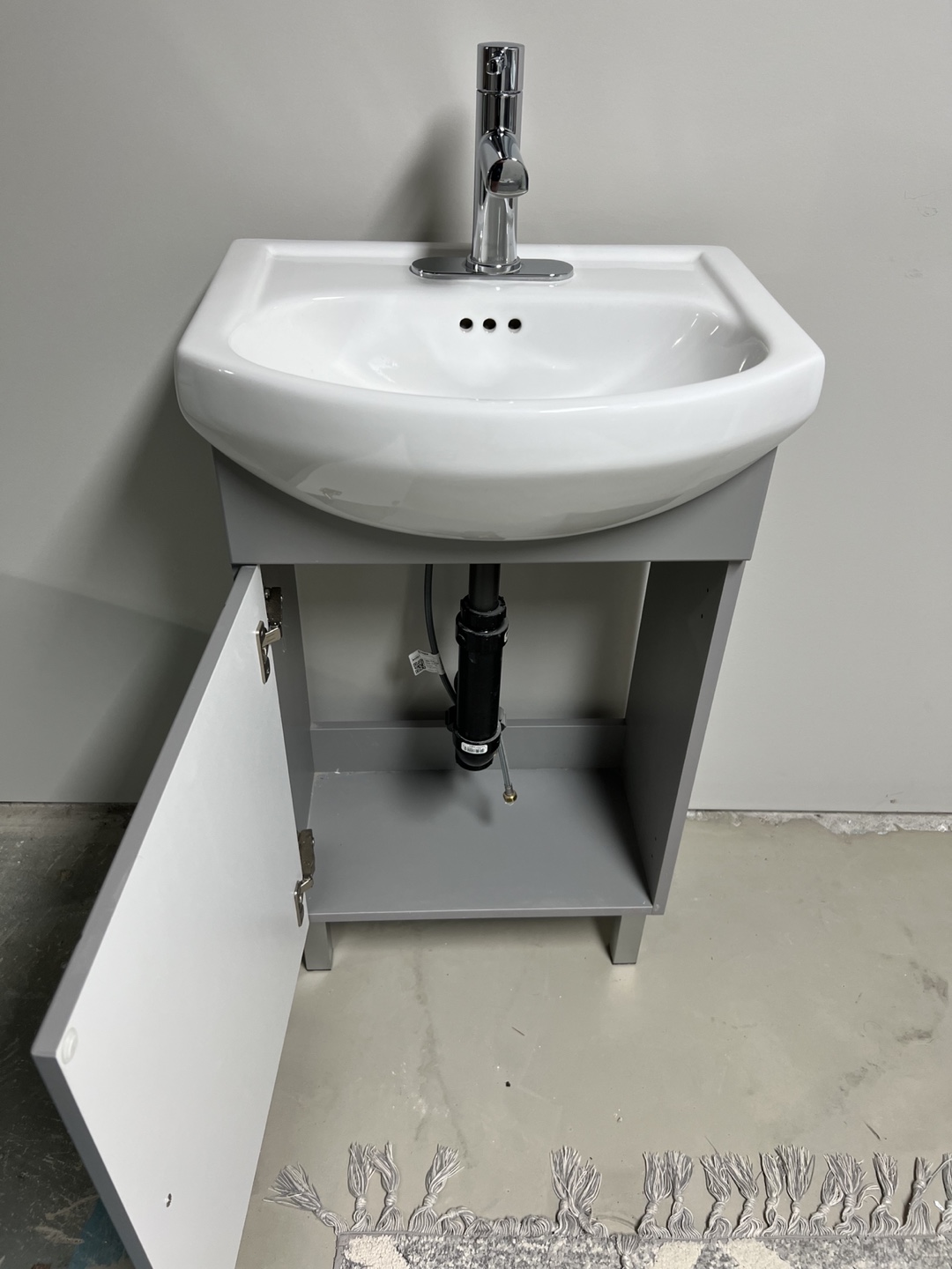 Grey Bathroom Vanity with White Sink and Chrome Faucet - photo 2