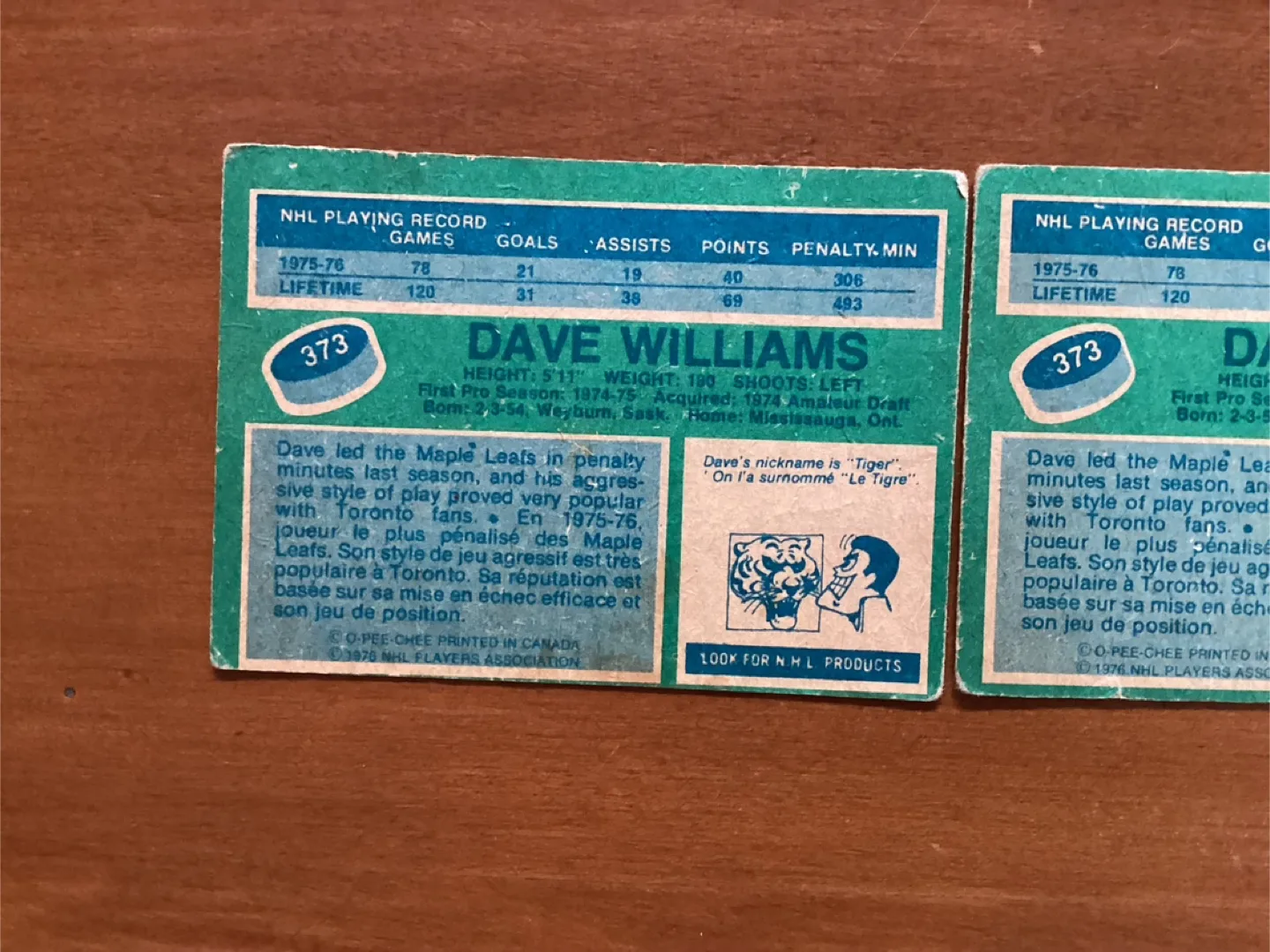 3. 1976-77 O-PEE-CHEE DAVE TIGER WILLIAMS Cards # 373 image indicator(6)