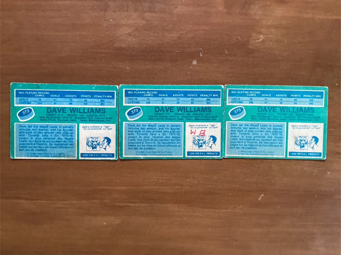 3. 1976-77 O-PEE-CHEE DAVE TIGER WILLIAMS Cards # 373 image indicator(5)