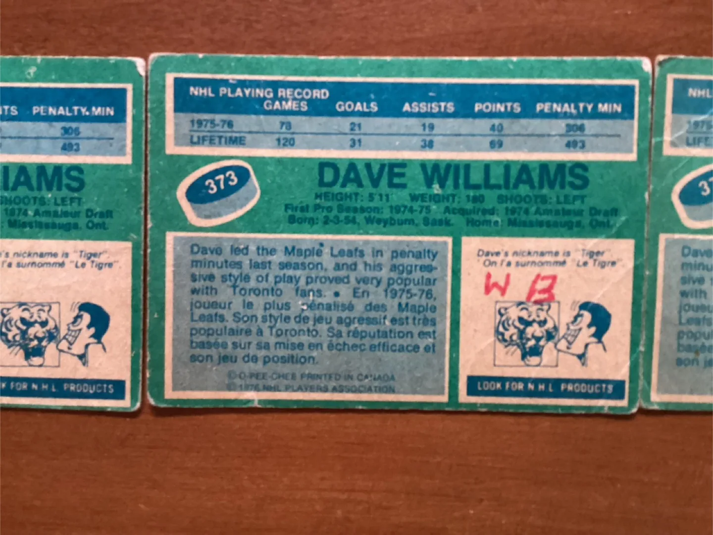 3. 1976-77 O-PEE-CHEE DAVE TIGER WILLIAMS Cards # 373 image indicator(7)