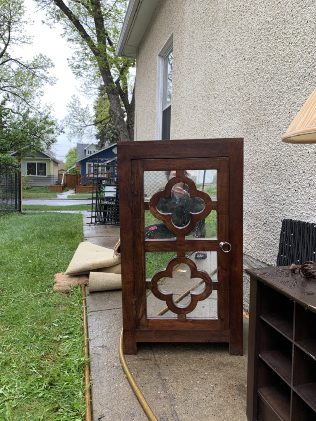 Dark Brown Wooden Cabinet with Mirrored Door