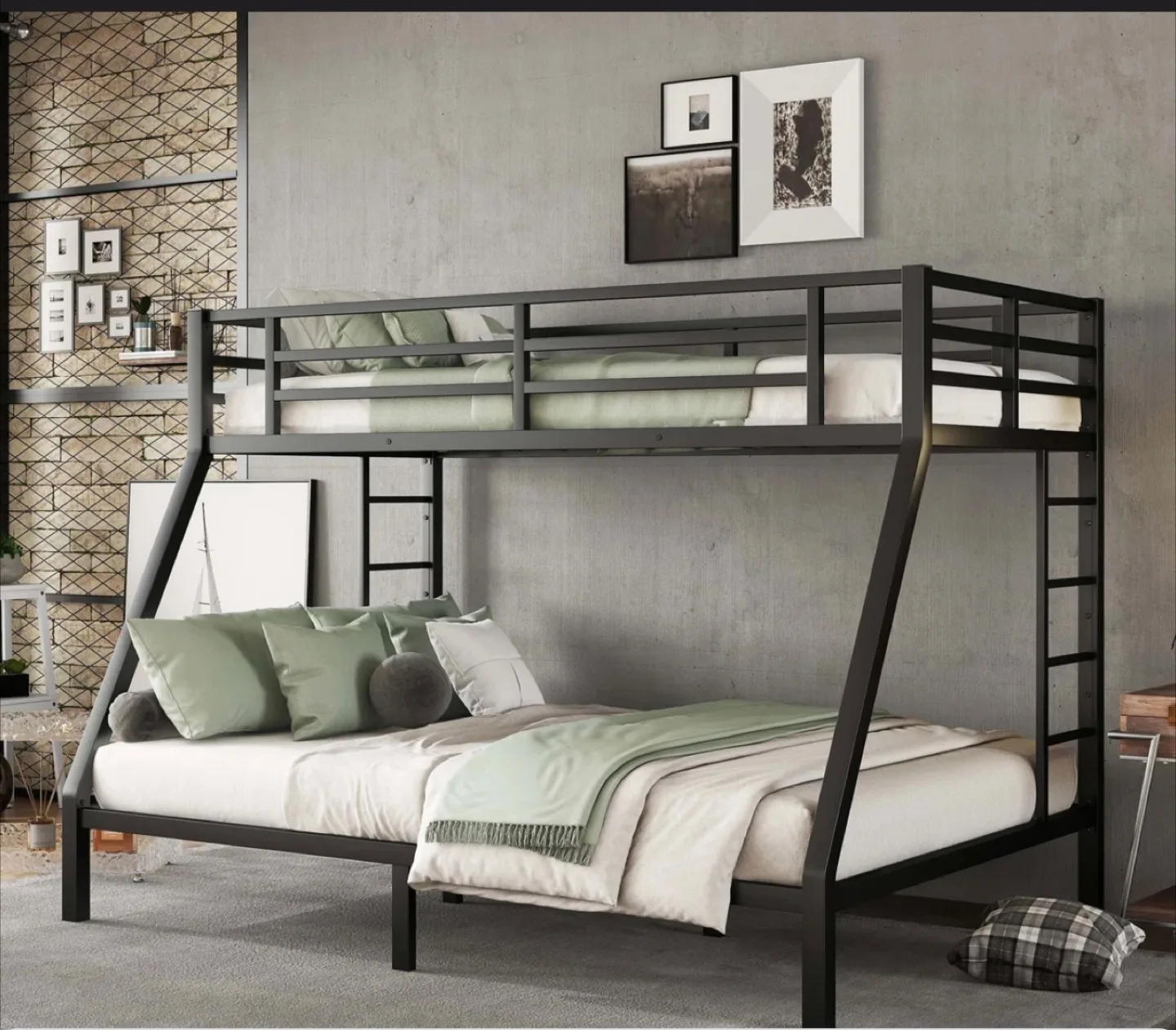 Twin over Full Metal Bunk Bed Frame - Black thumbnail