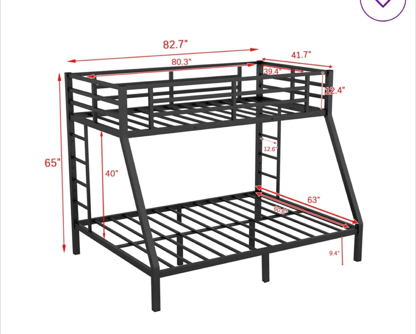 Twin over Full Metal Bunk Bed Frame - Black image indicator(2)