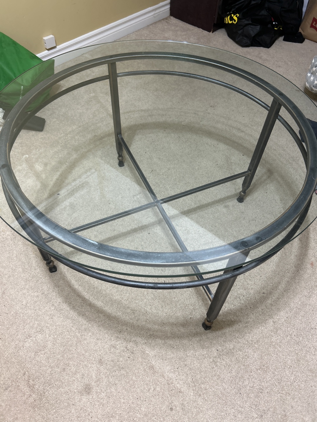 Round Glass Coffee Table with Metal Frame