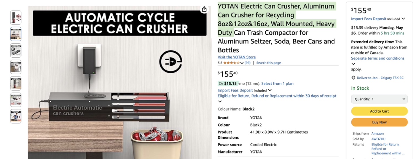 YOTAN Electric Automatic Can Crusher - Wall Mounted Recycling - photo 3