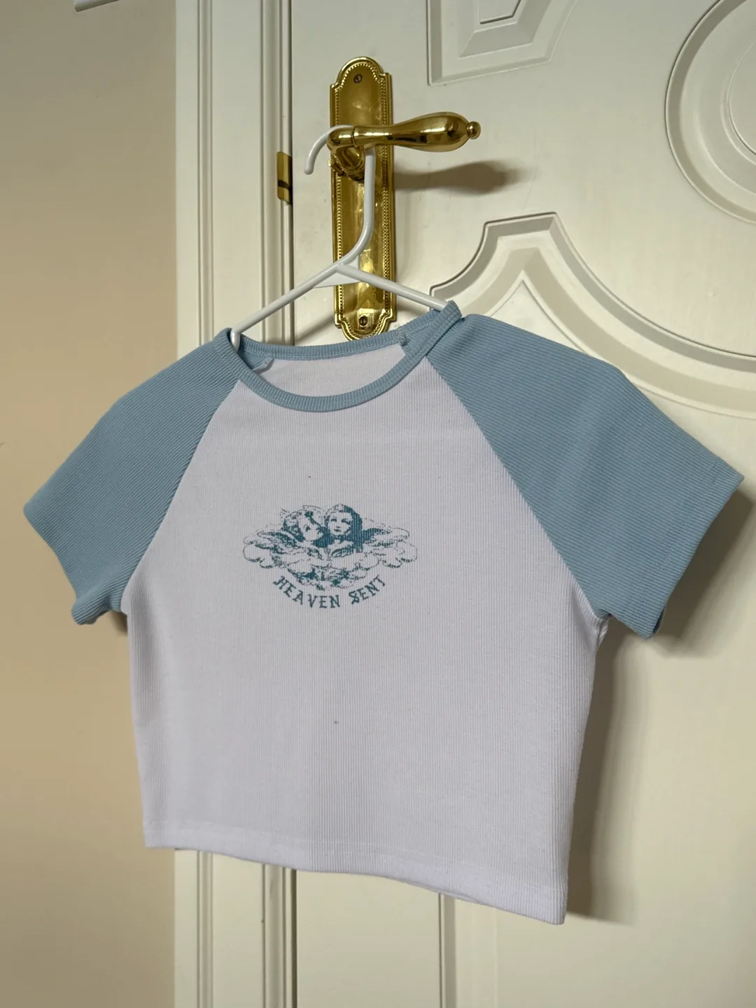 White and Light Blue Angel Crop Top thumbnail
