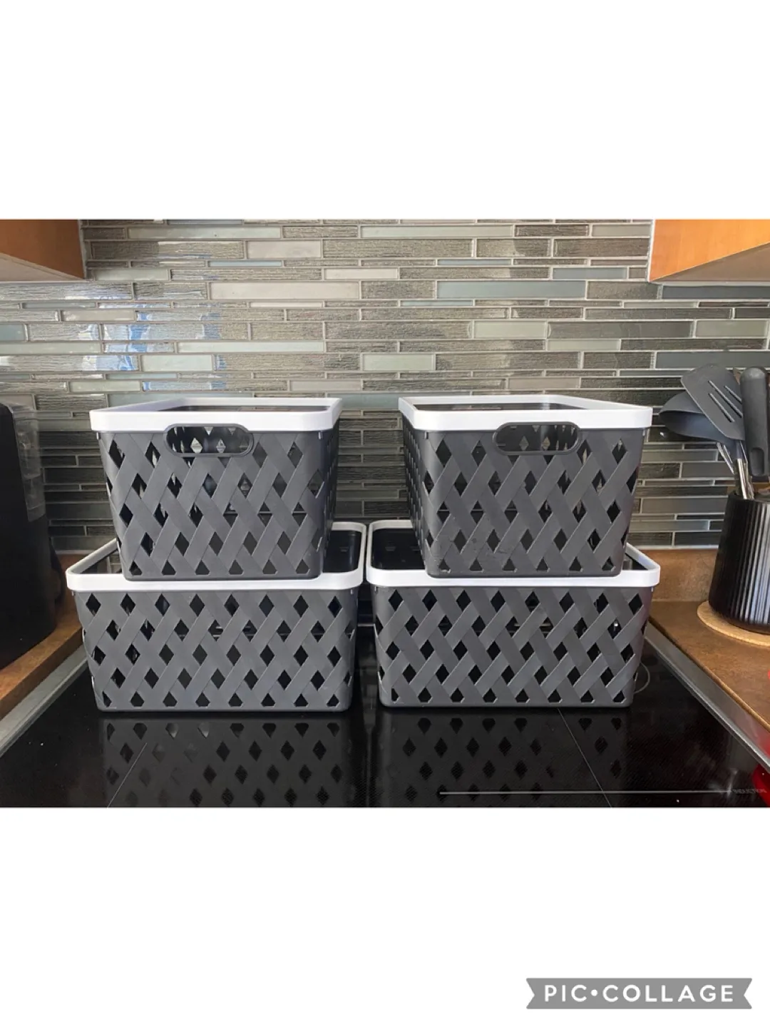 Set of 4 Storage Bins – Brown with White Trim thumbnail