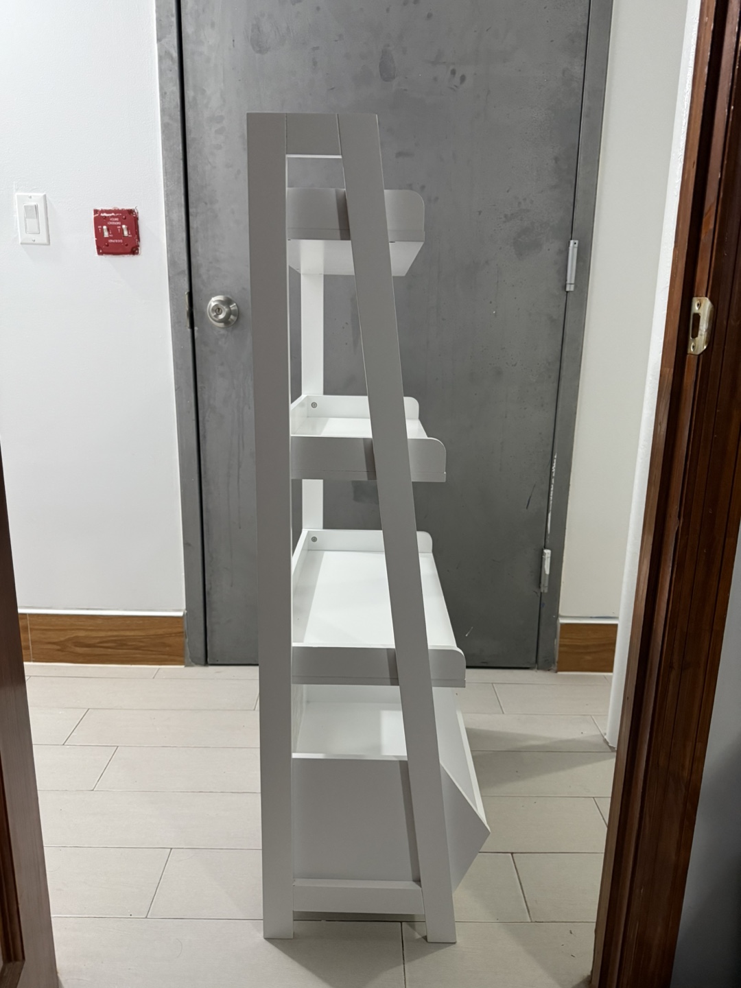 White 4-Tier Ladder Shelf with Storage Bin - photo 3