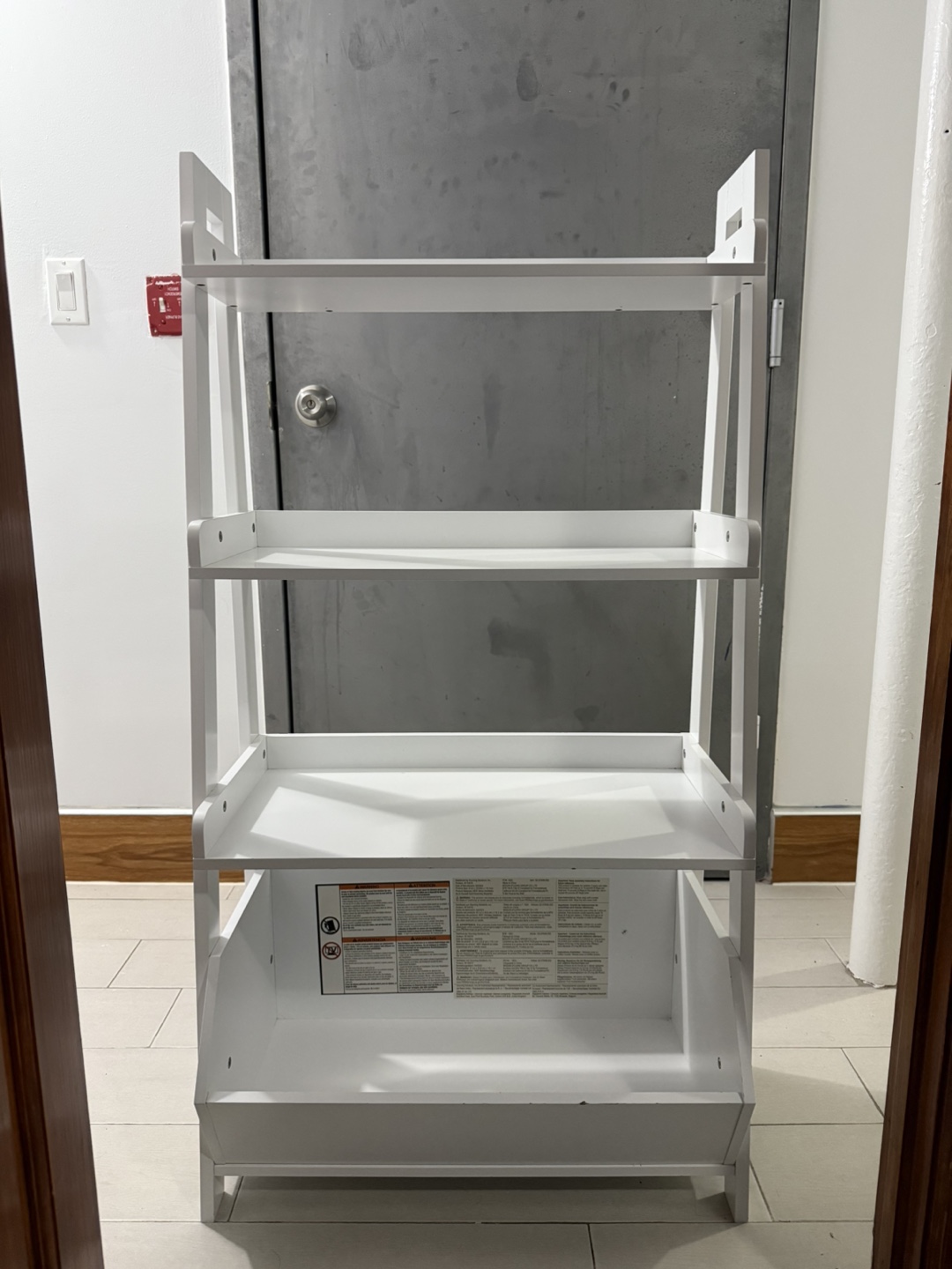 White 4-Tier Ladder Shelf with Storage Bin