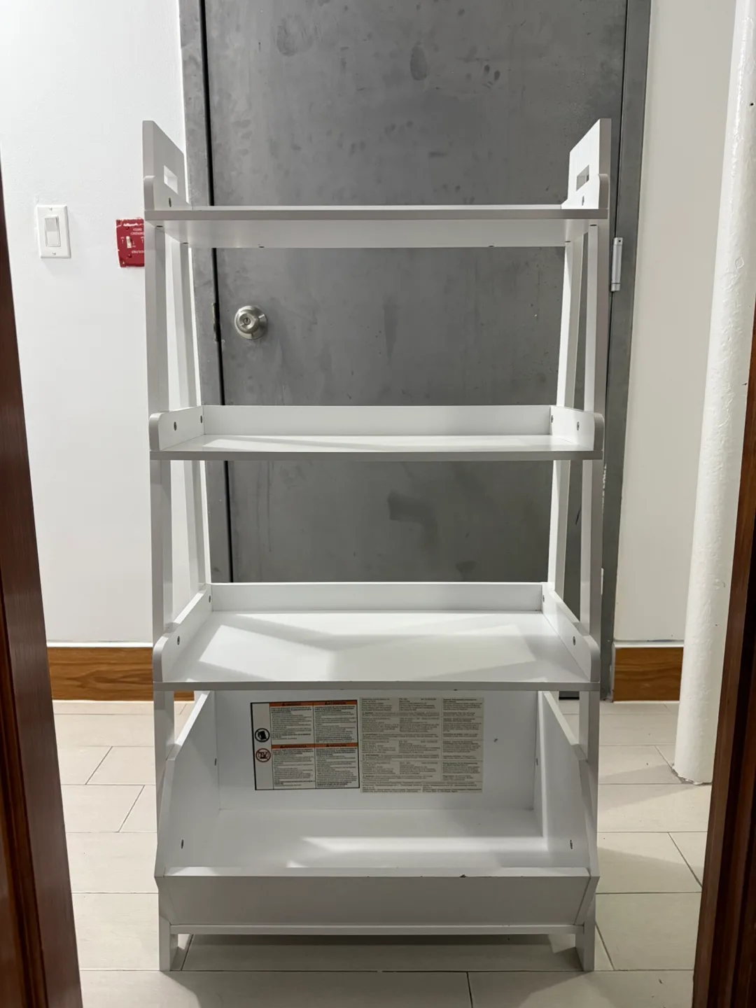 White 4-Tier Ladder Shelf with Storage Bin thumbnail