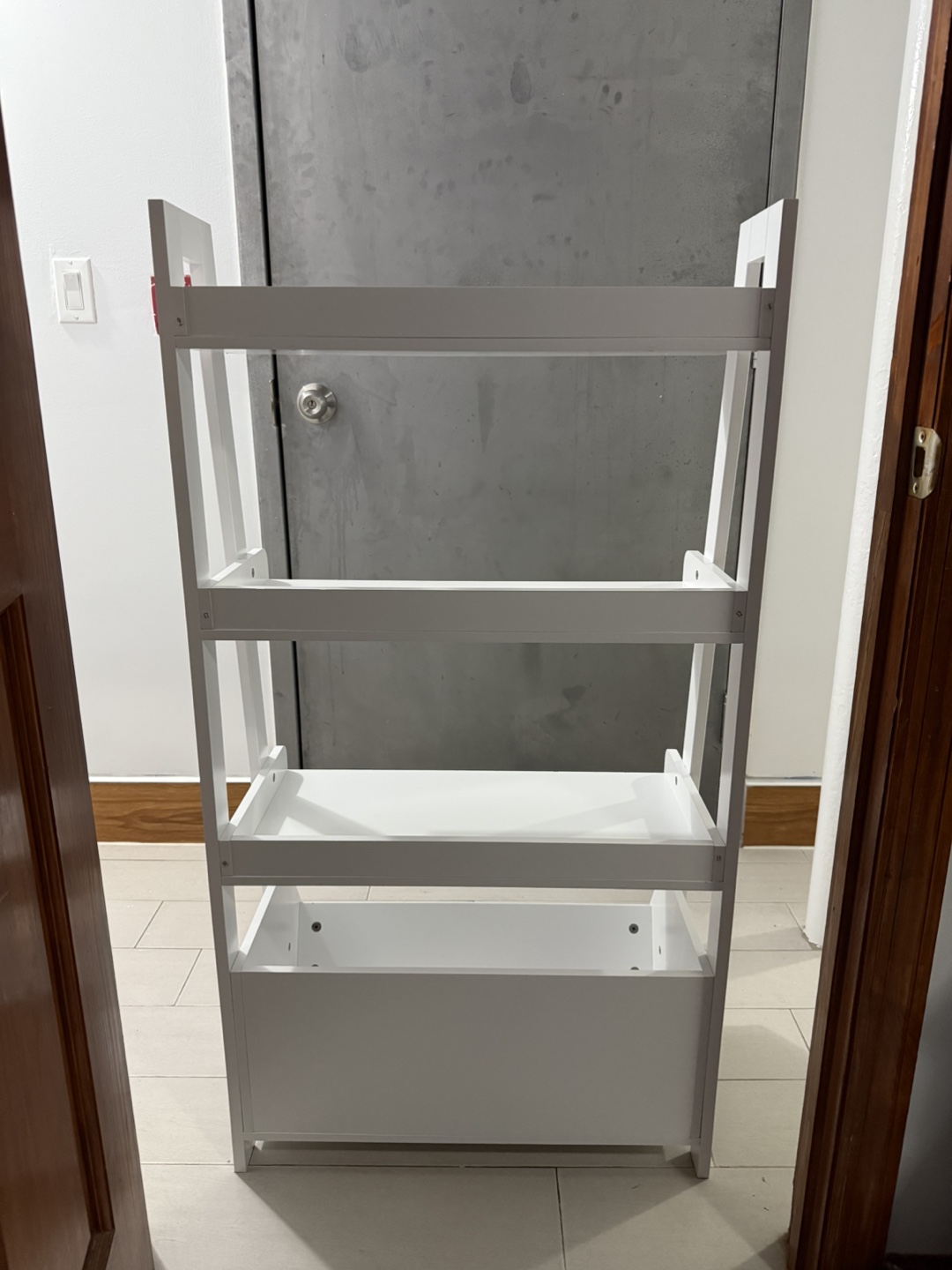 White 4-Tier Ladder Shelf with Storage Bin - photo 4