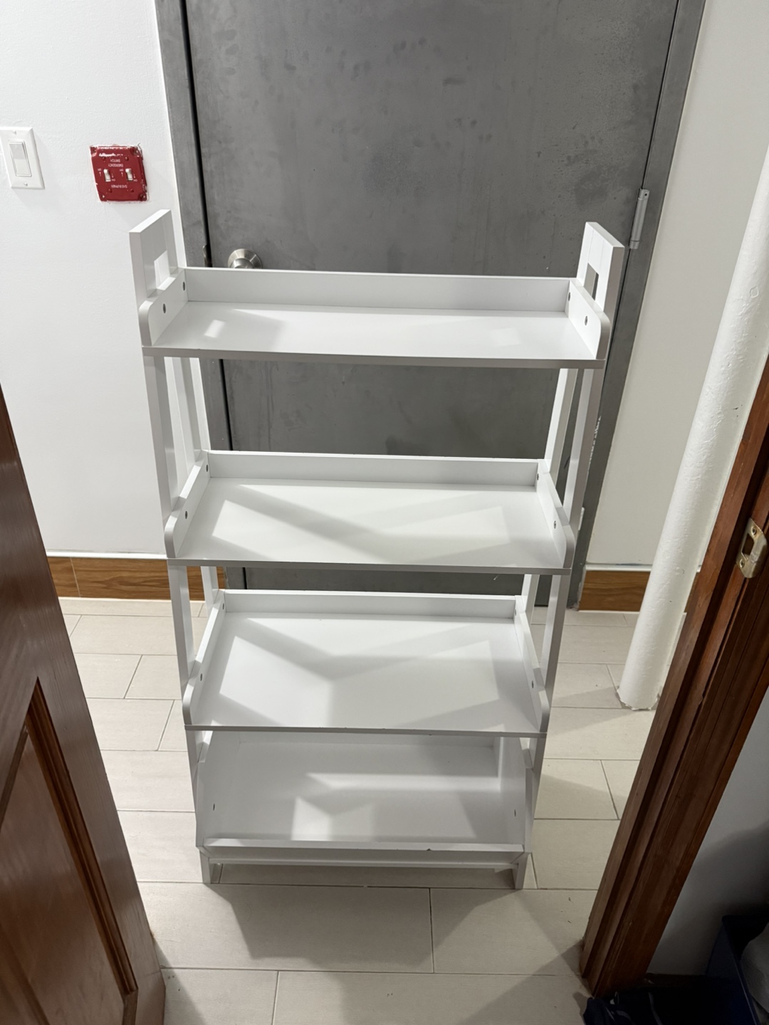 White 4-Tier Ladder Shelf with Storage Bin - photo 2