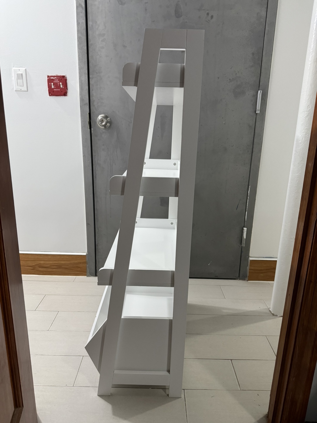 White 4-Tier Ladder Shelf with Storage Bin - photo 5