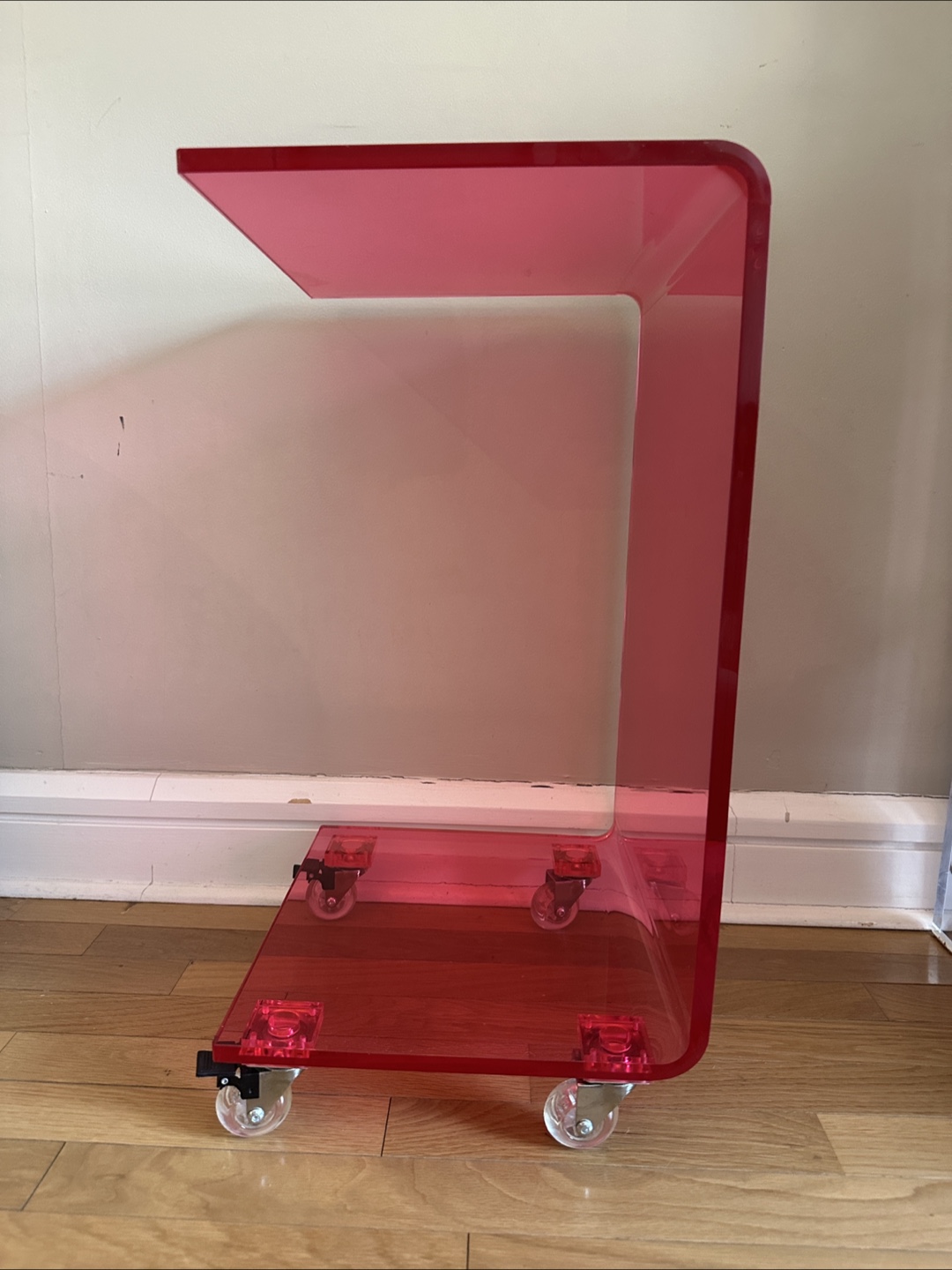 Red Acrylic Rolling Side Table