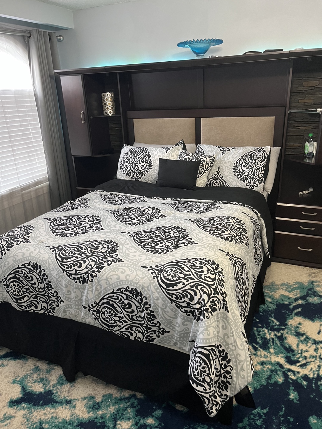 Queen Bed Frame with Integrated Storage and Headboard