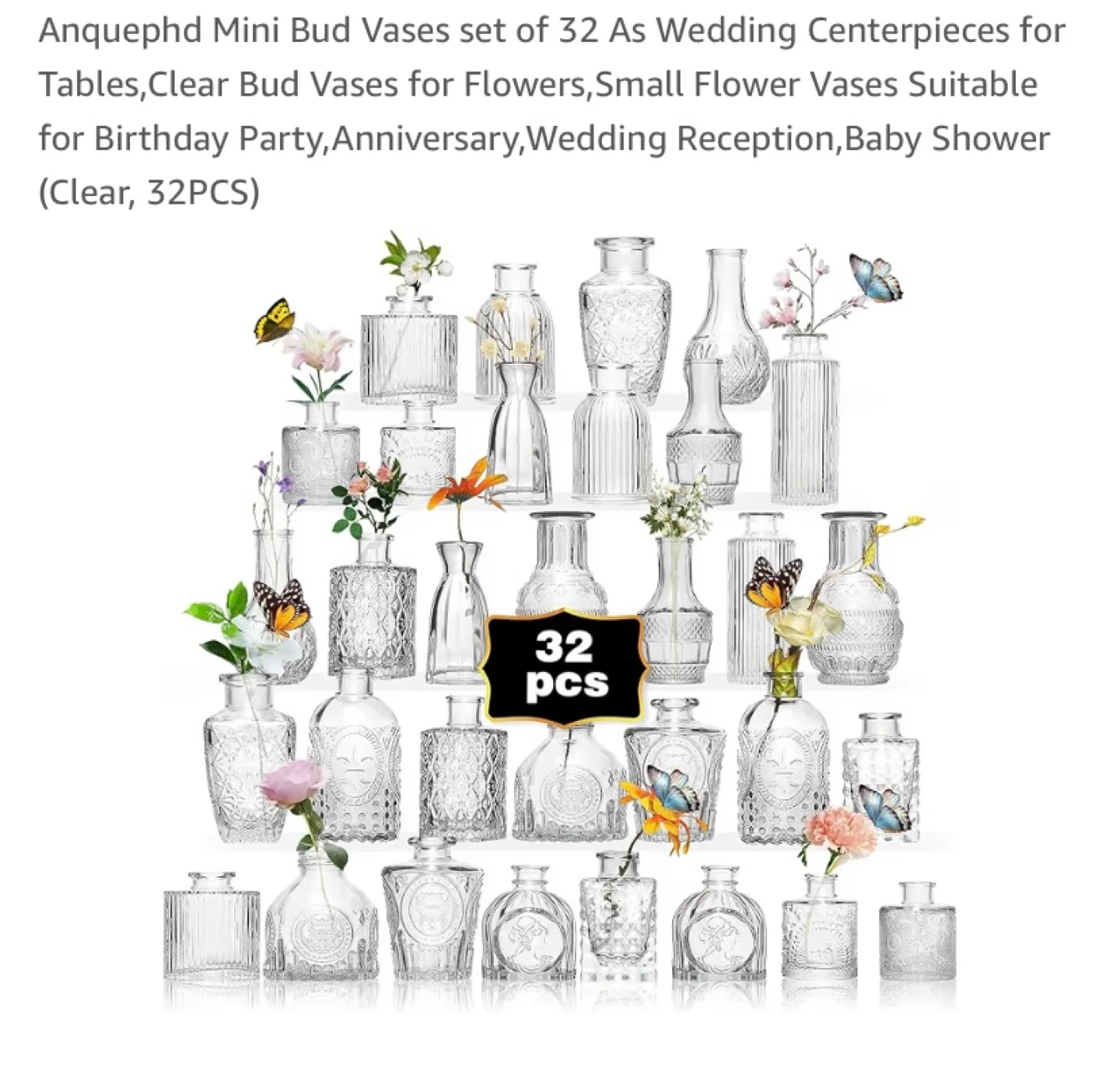 New Clear Mini Bud Vases Set of 32 thumbnail