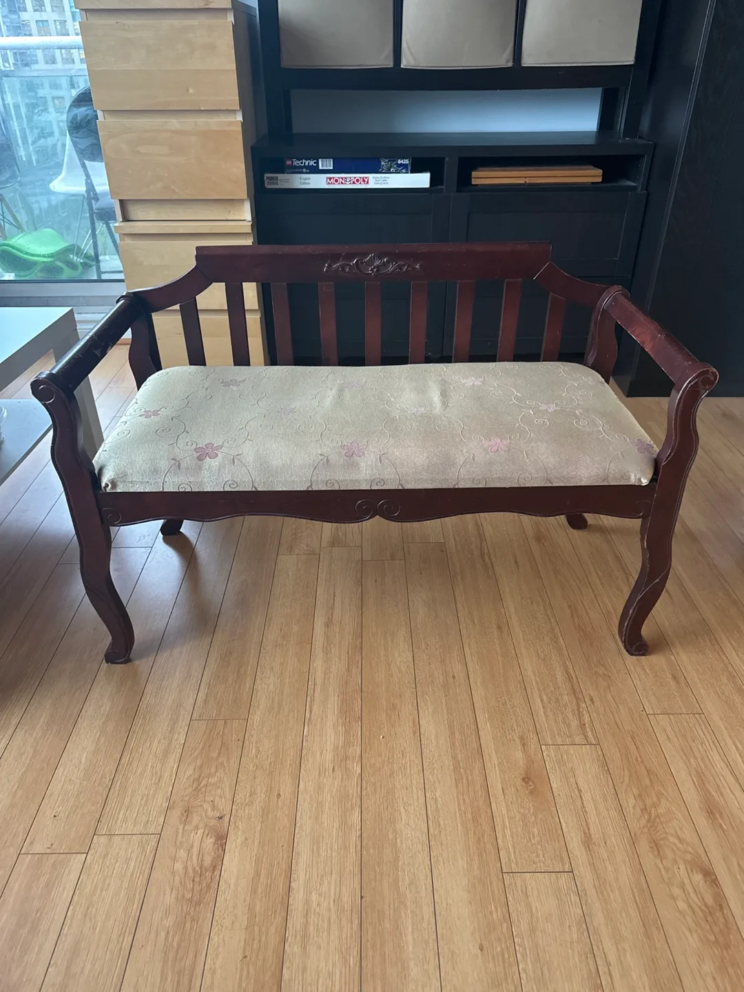 Wooden Bench with Upholstered Cushion thumbnail
