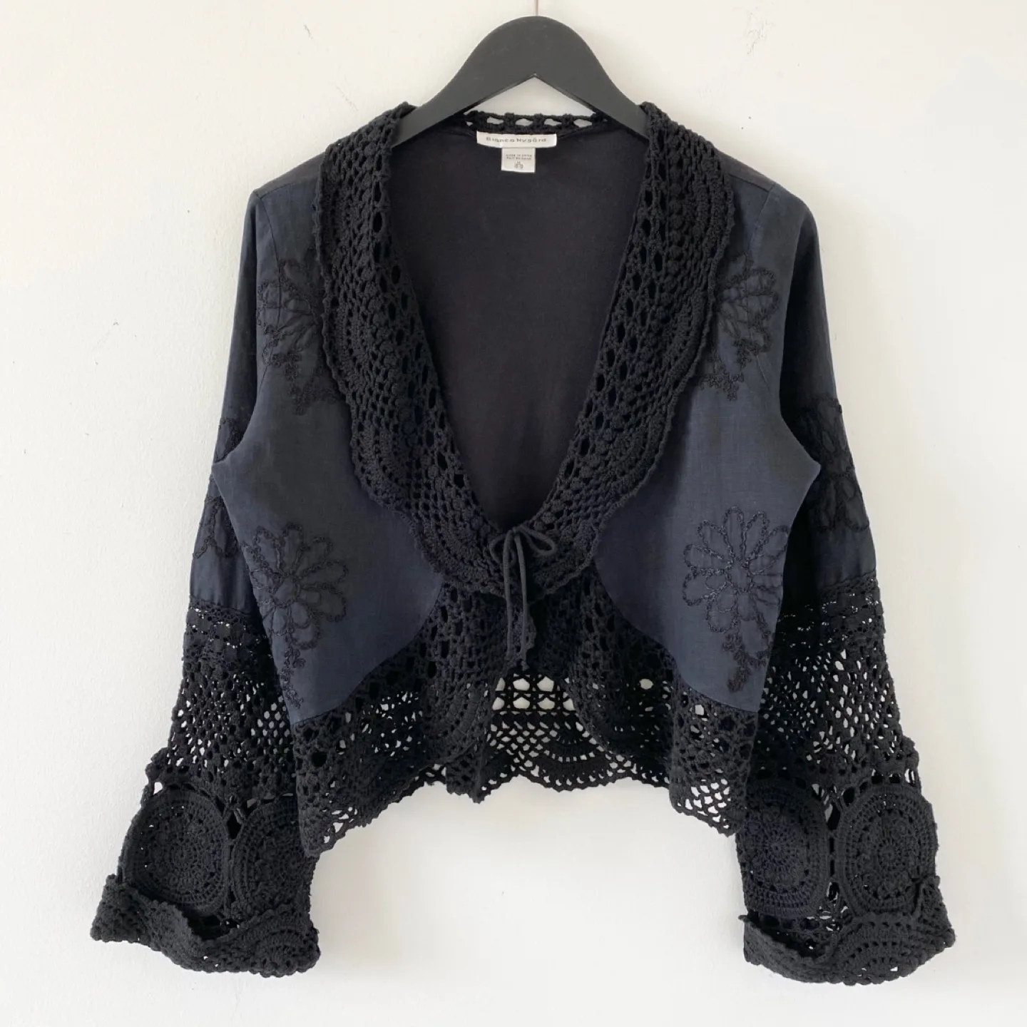 Vintage Boho Linen Crochet Bell Sleeve Cardigan thumbnail